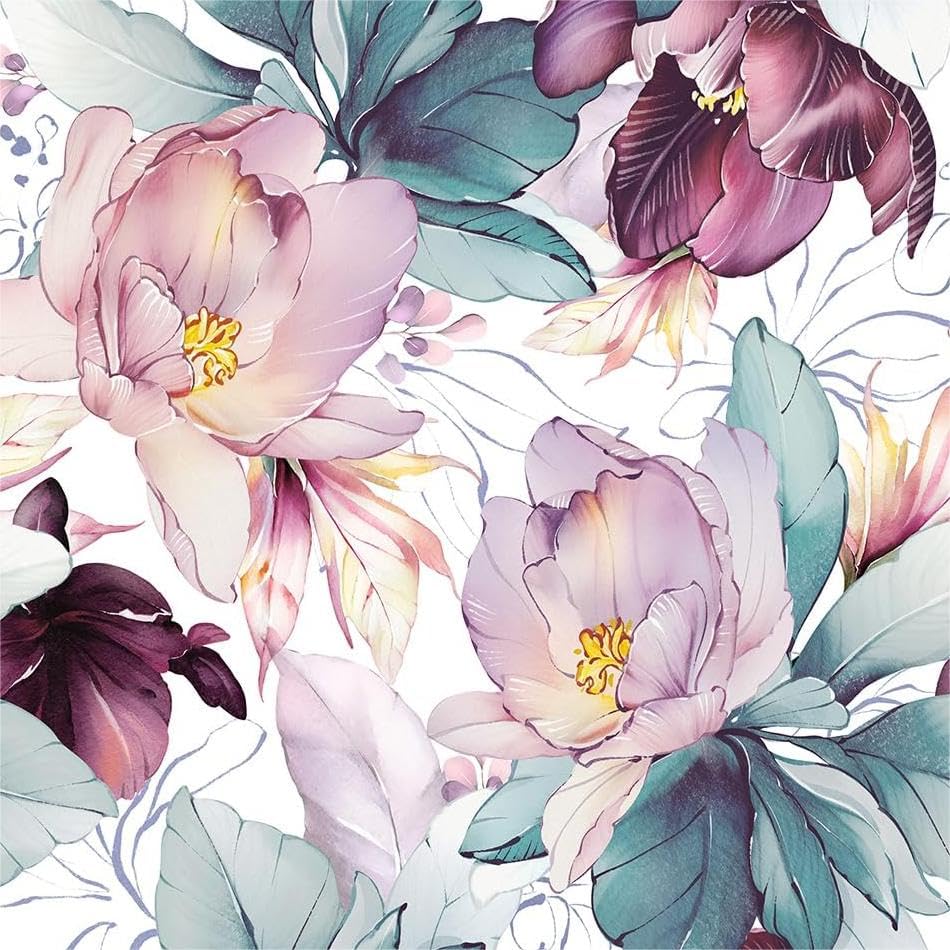 950x950 MuralPeel White Purple Pink Flowers Large Vintage Anemone Floral Modern Peel and Stick Wallpaper Self Adhesive Removable Easy Peel Off Contact Paper Stick on for Bedroom Cabinet Renter Friendly