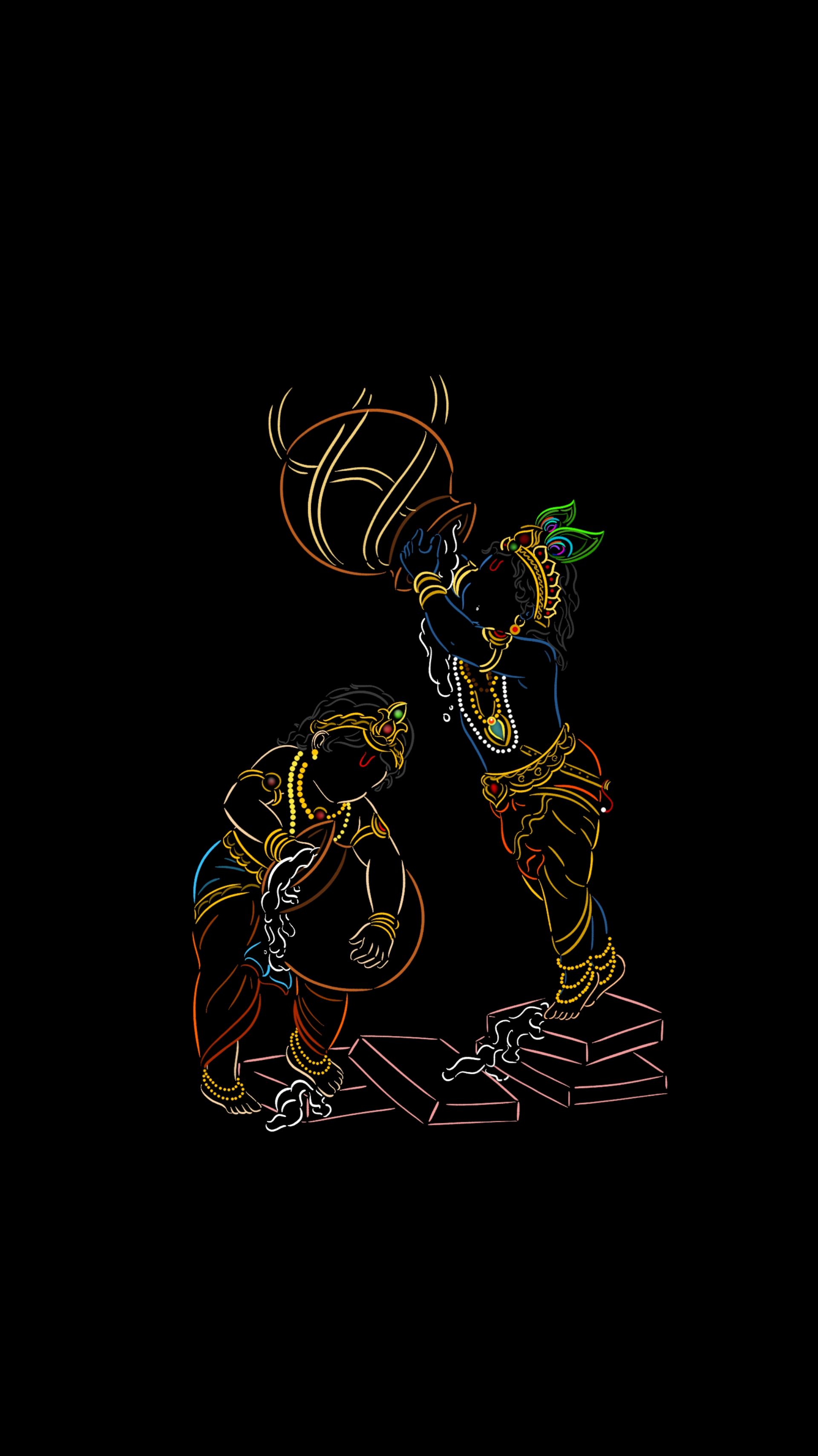 1920x3415 Happy Janmashtami. Made a minimal wallpaper or Bhagwan Krishna and Balraam