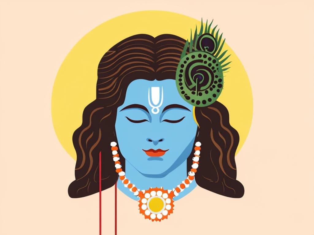 1024x768 Vibrant Lord Krishna Minimalist Illustration with Halo Effect Art
