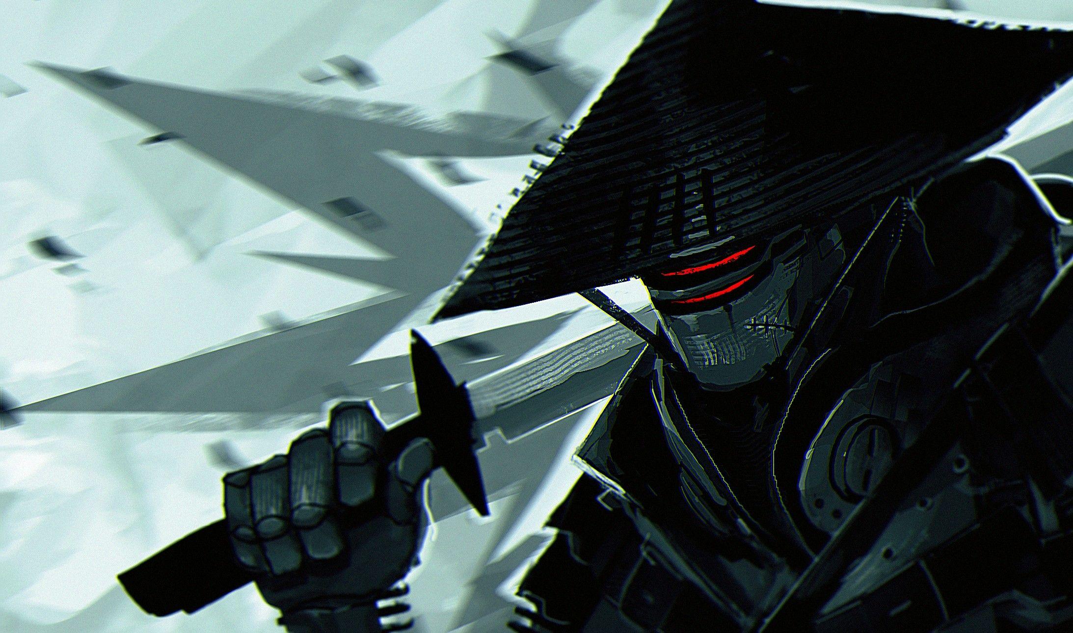 2186x1290 ninja robots rives alexis digital art sword wallpaper and background