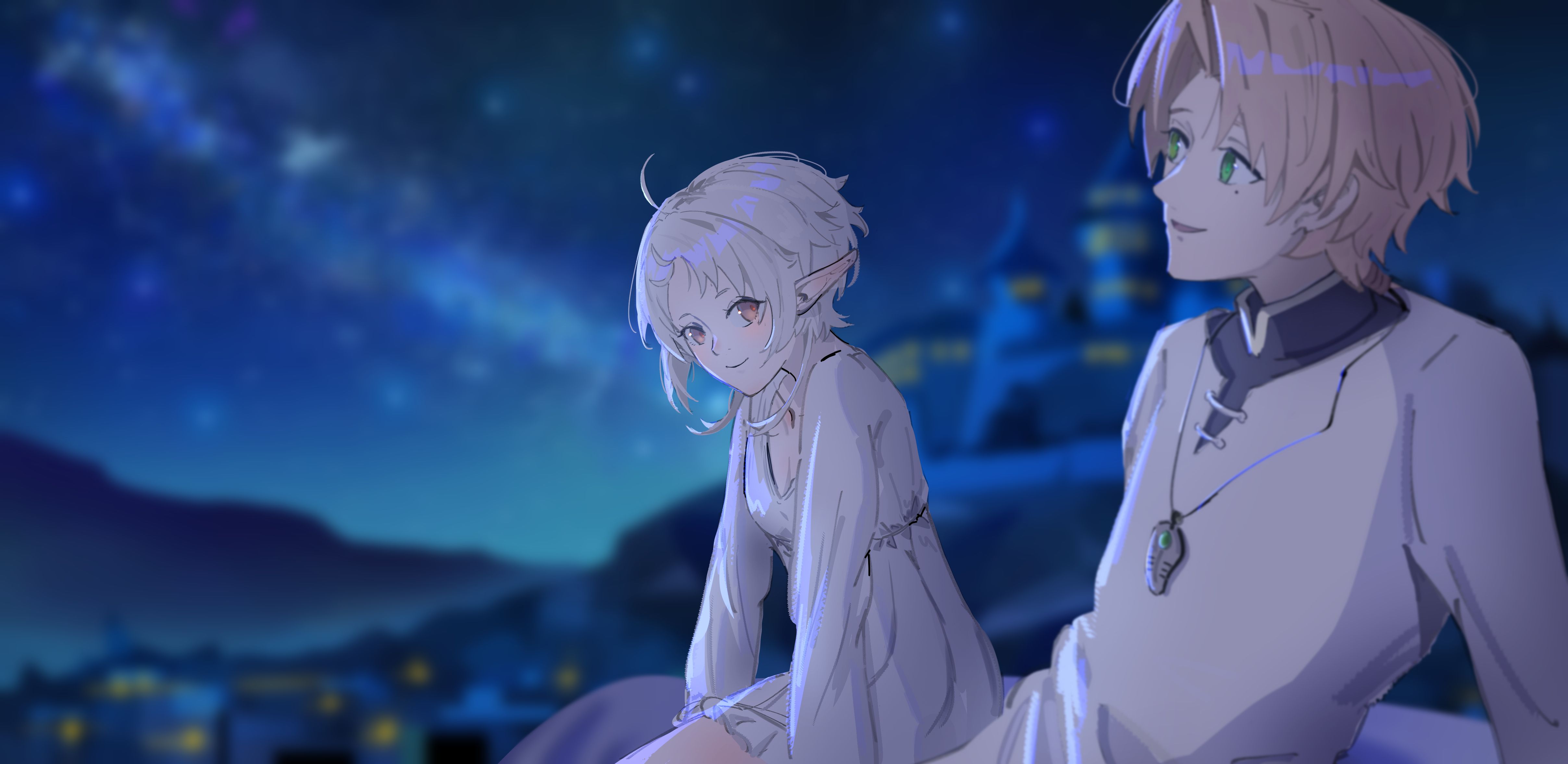 4830x2354 Rudeus & Sylphiette Under the Starry Sky Tensei 4K Ultra HD