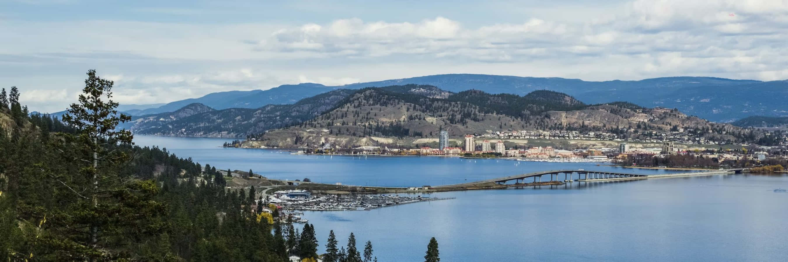 2700x900 Download Caption: Beautiful Sunset View Of The Stunning Okanagan Lake In Kelowna, British Columbia. Wallpaper