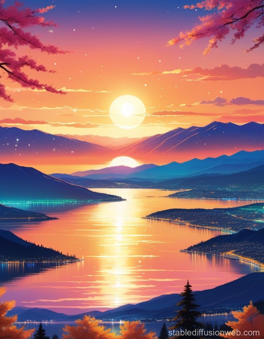 896x1152 Kelowna City's Panoramic Sunset Over Okanagan Lake. Stable Diffusion Online
