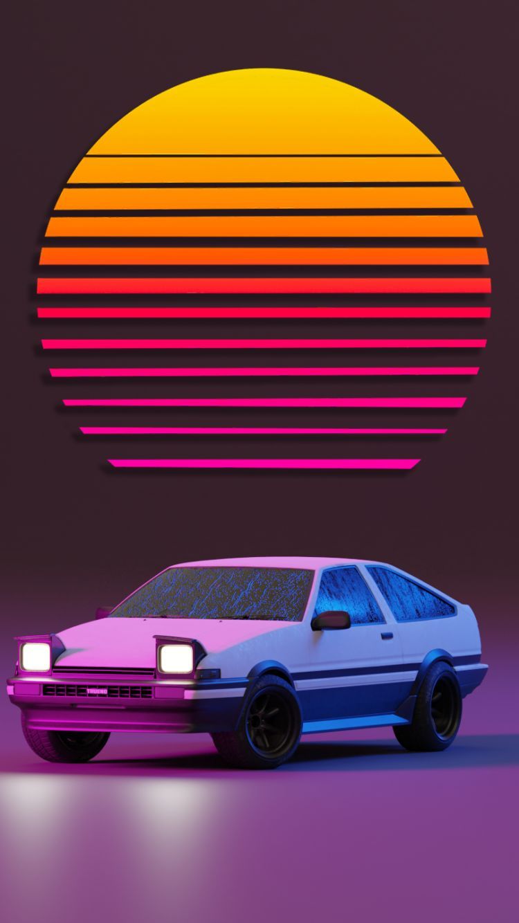 750x1334 Phone wallpaper: Initial D, Vaporwave, Car, Sunset, Anime 1063142