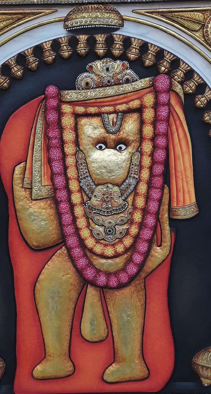 736x1371 Mehandipur Balaji Tanjore Painting: Handmade Gold Foil & Stone Art
