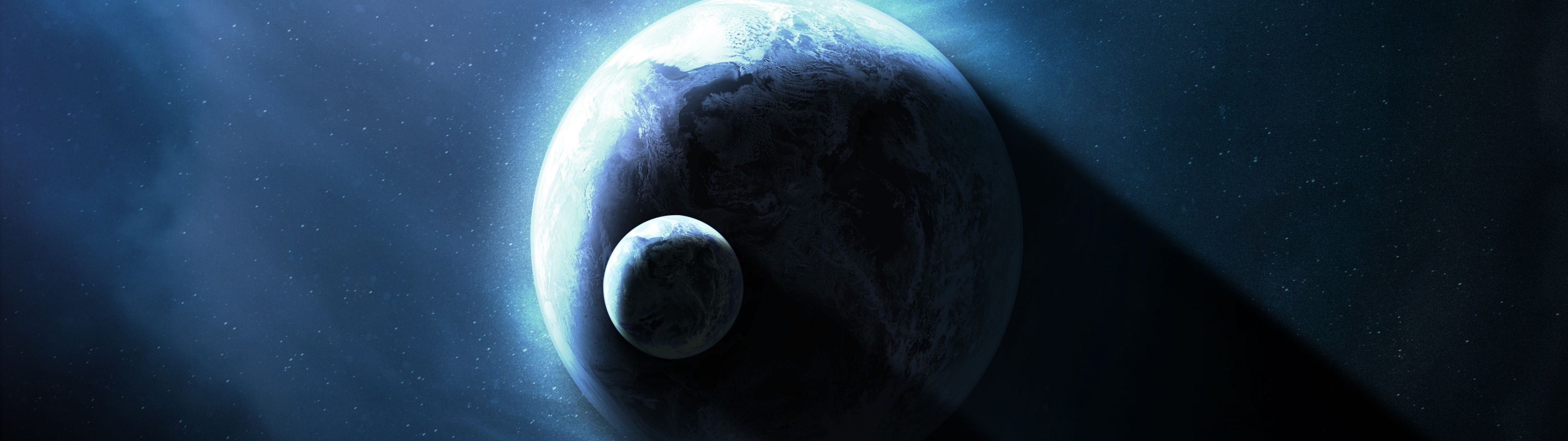3840x1080 Planets Wallpaper 4K, Astronomy, Stars, Shadow