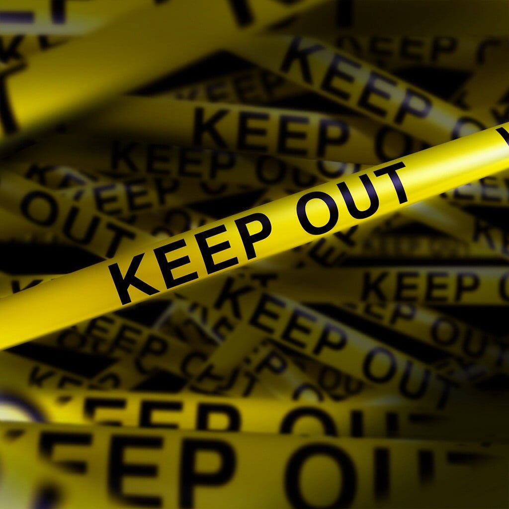 1024x1024 Yellow and black keep out barricade tape, police tape, artwork, sign, yellow HD wallpaper