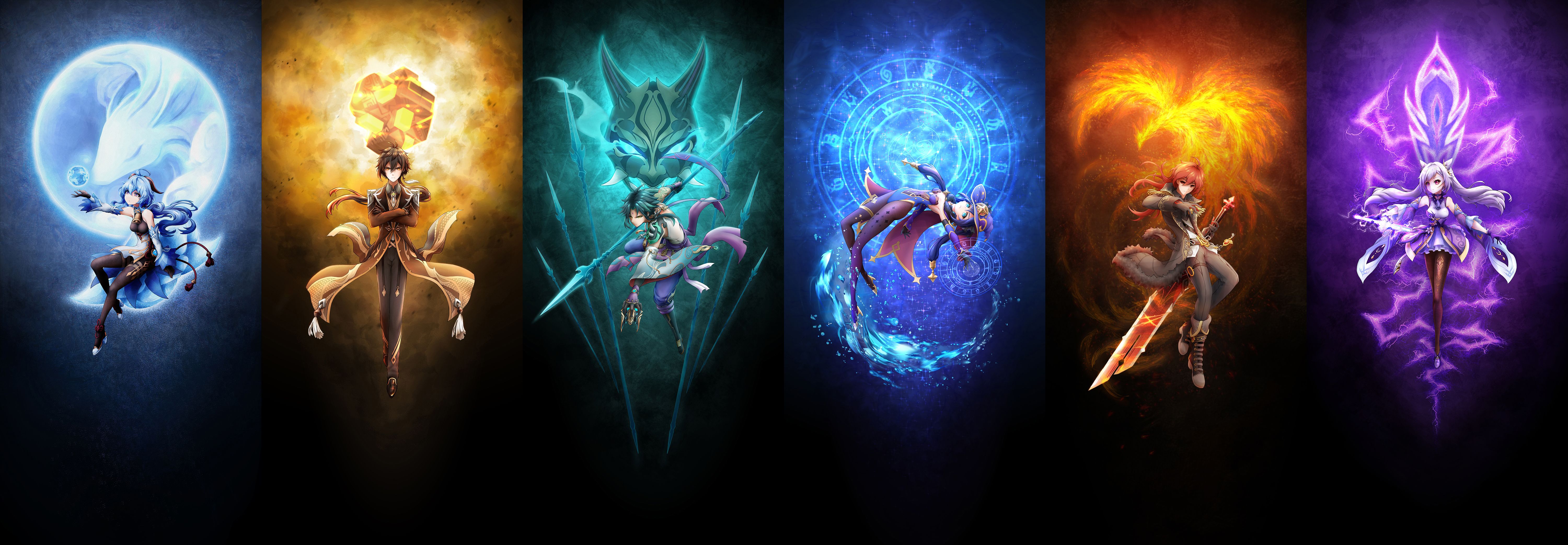 6000x2084 Genshin Impact Elements Wallpaper