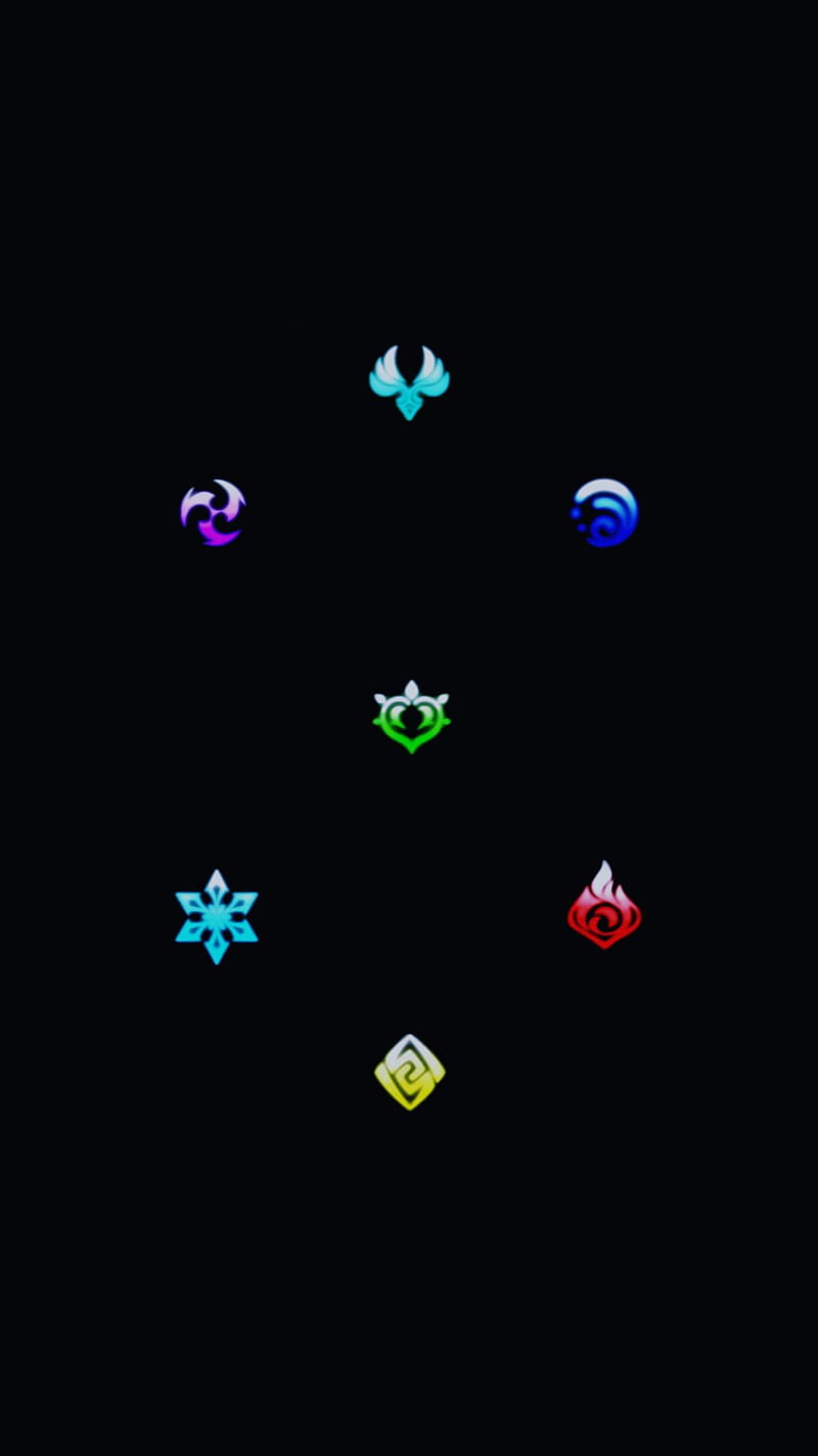 800x1424 Genshin Elements black, element, game, genshin, logo, HD phone wallpaper