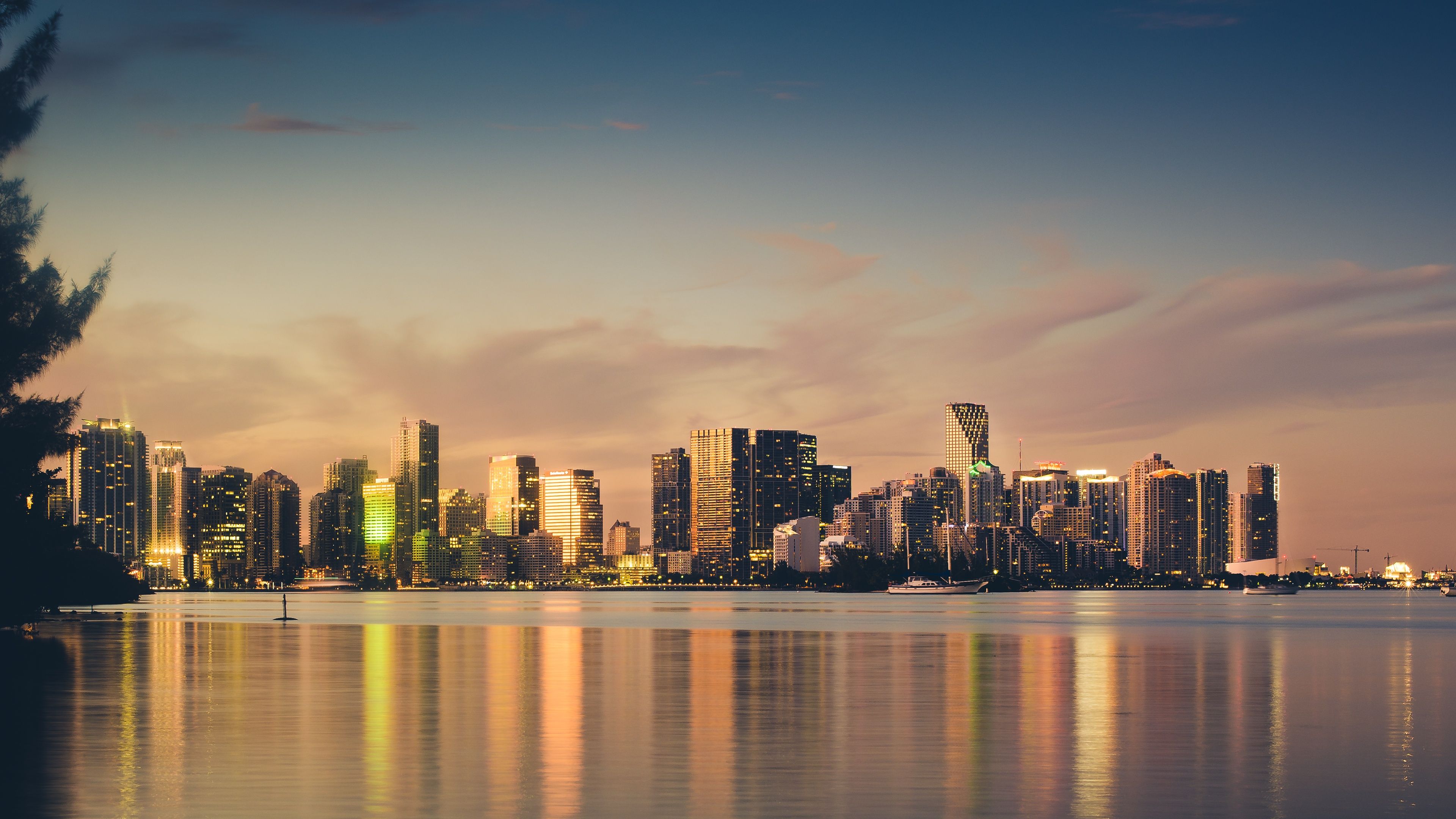 3840x2160 Miami Skyline Wallpaper 4K, Sunset, Cityscape, Florida