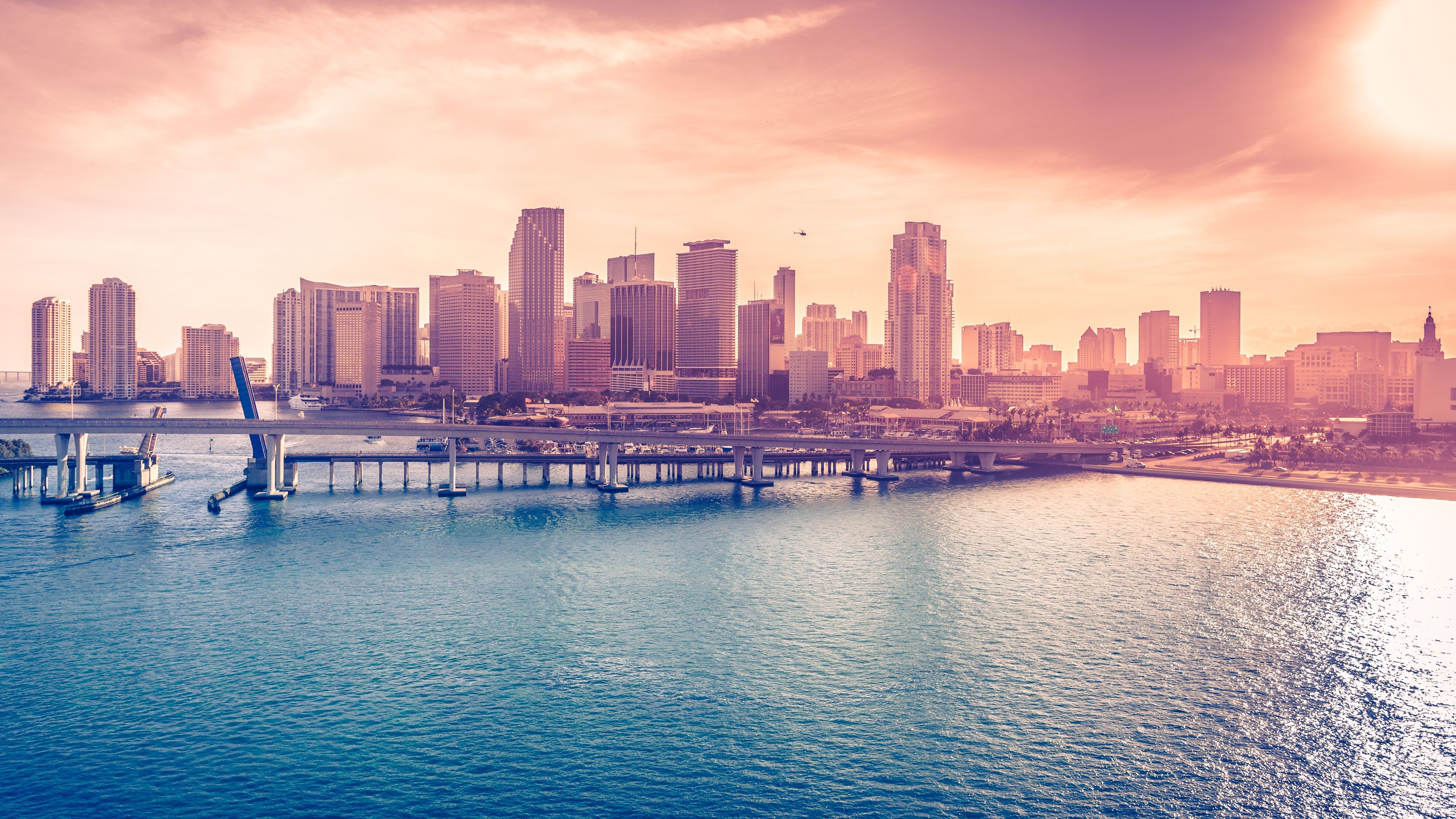 3840x2160 Miami Downtown Wallpaper 4K, Florida, Acosta Bridge