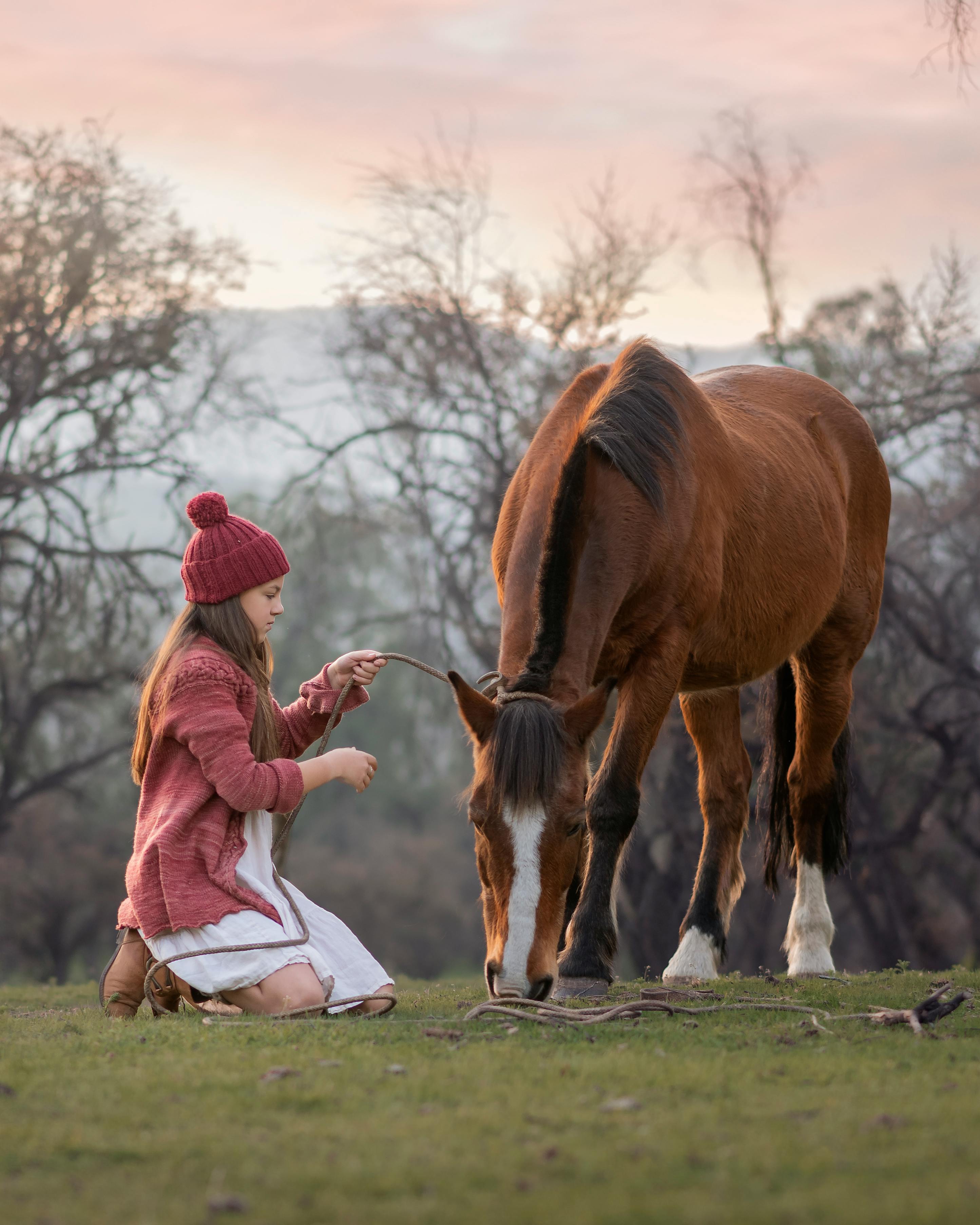 2889x3611 Young Girl with Horse in Scenic Meadow · Free