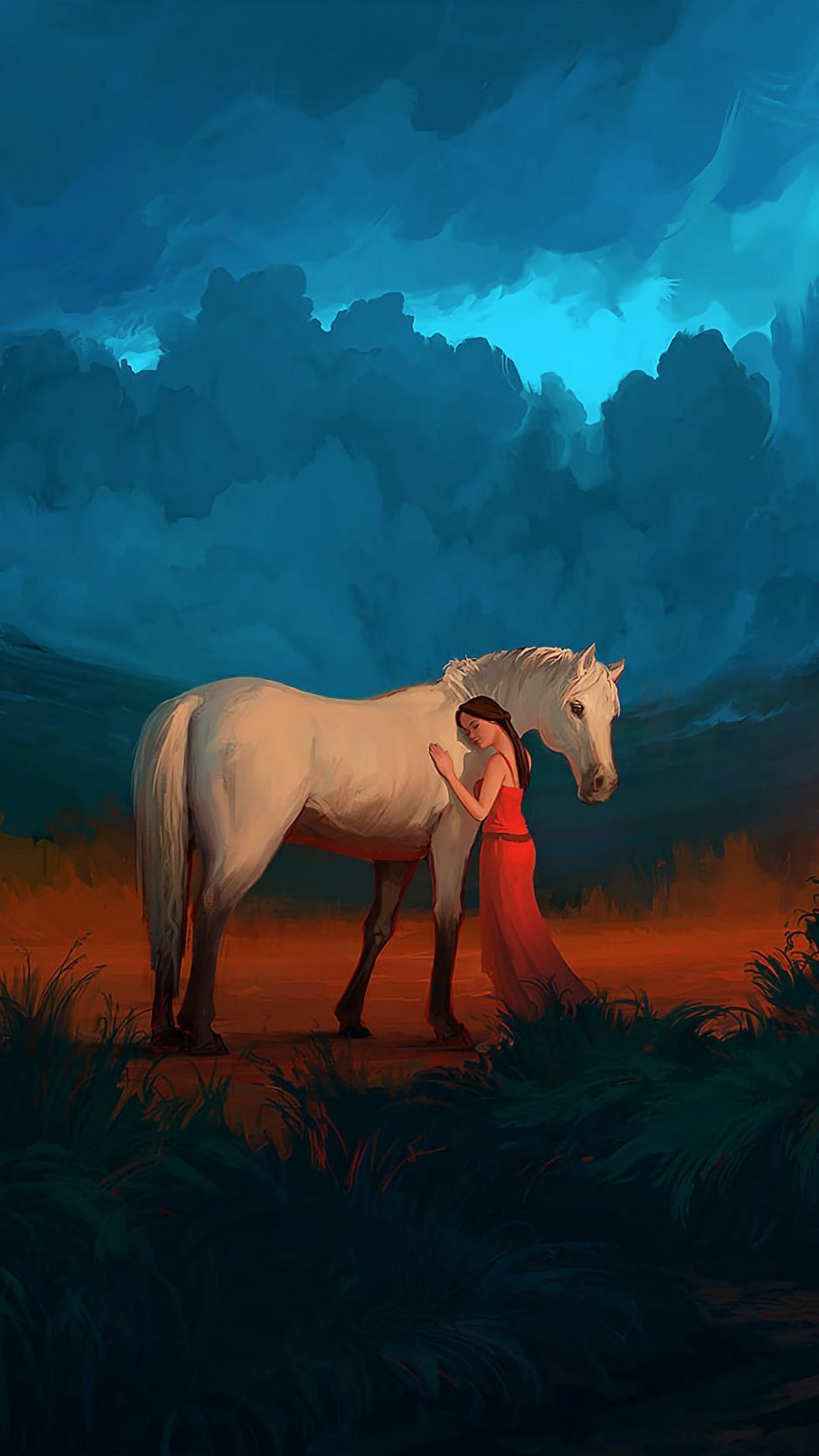 938x1668 Download Wallpaper 938x1668 Girl, Horse, Art, Friends, Care Iphone 8 7 6s 6 For Parallax HD Background