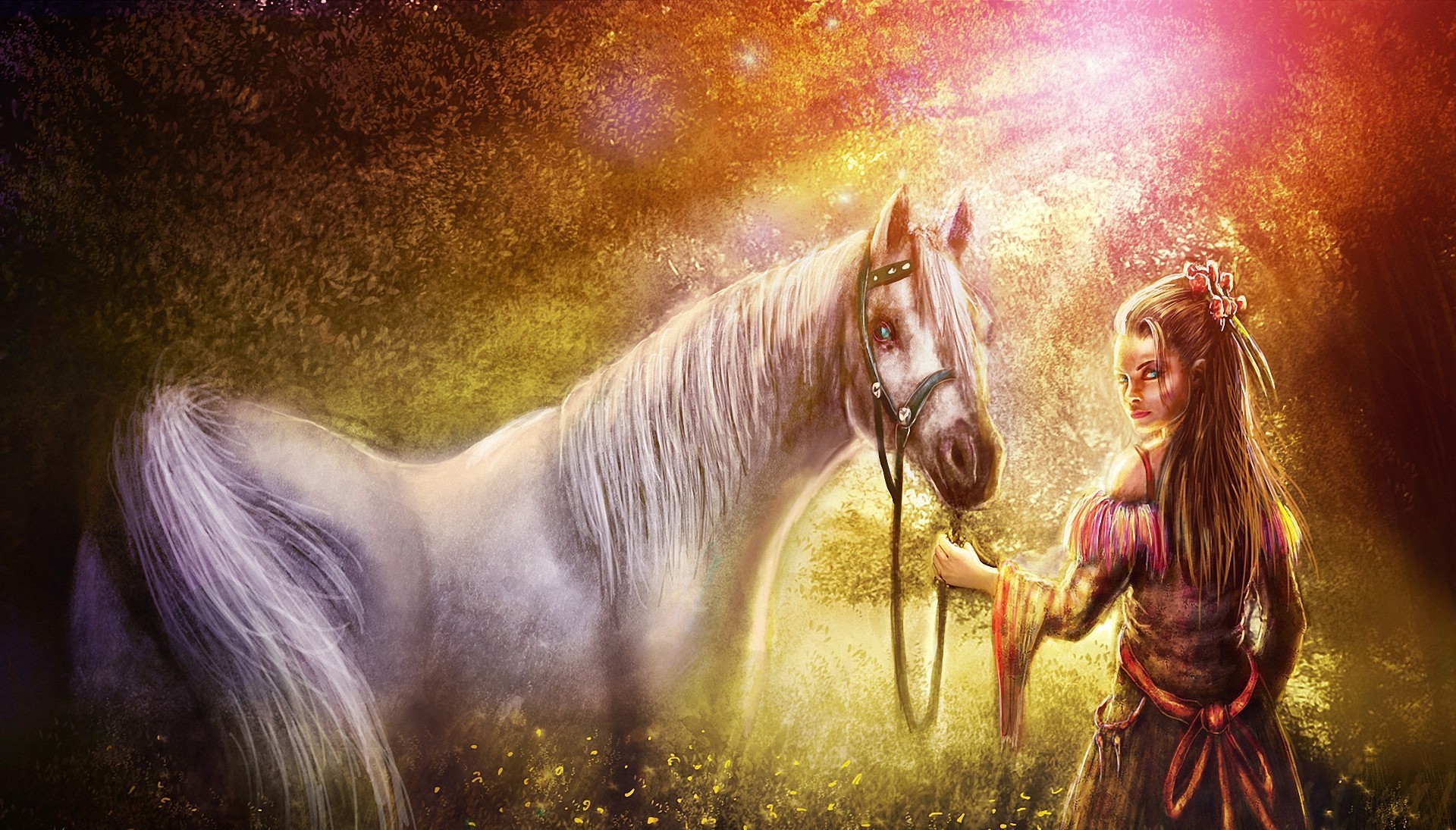 1920x1095 girl, horse, wood Wallpaper, HD Fantasy 4K Wallpaper, Image and Background