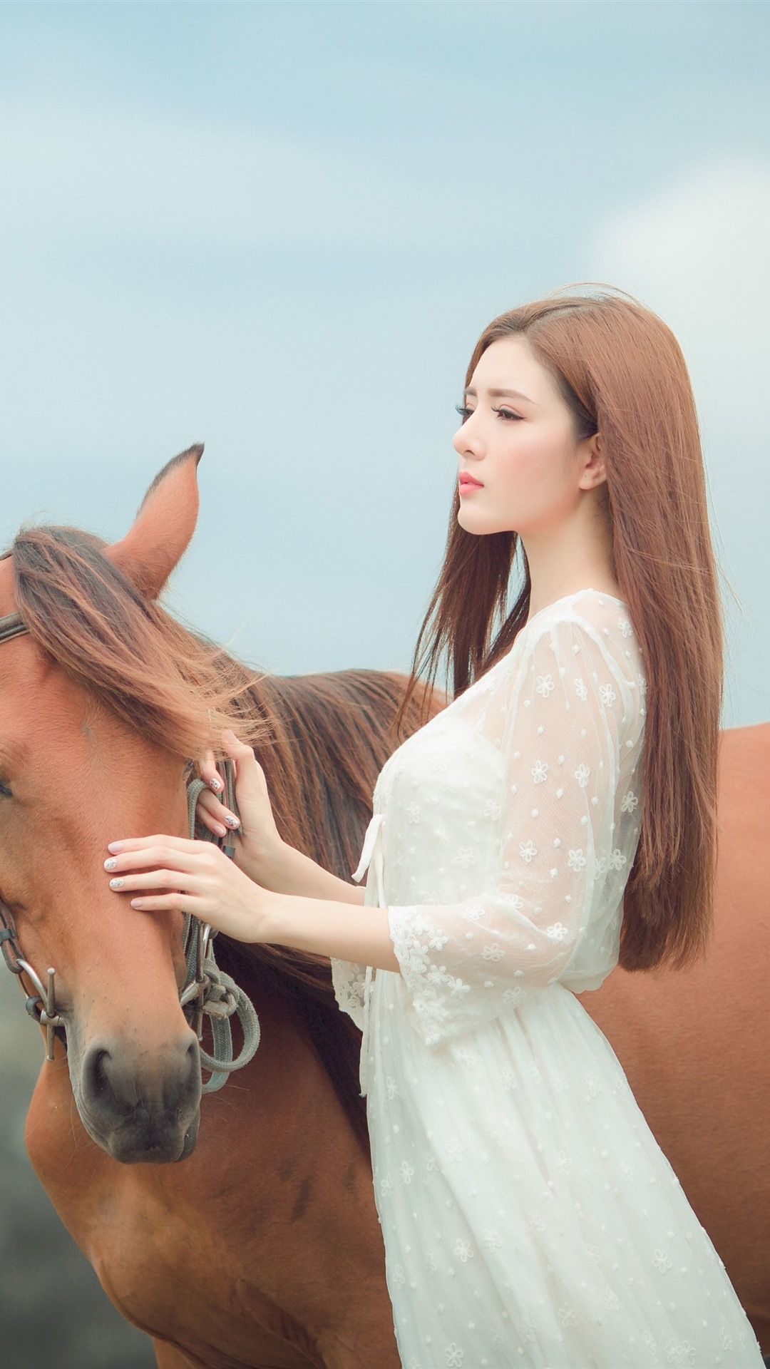 1080x1920 Asian Girl, Long Hair, Brown Horse 1206x2622 IPhone 16 17 Pro Wallpaper, Background, Picture, Image