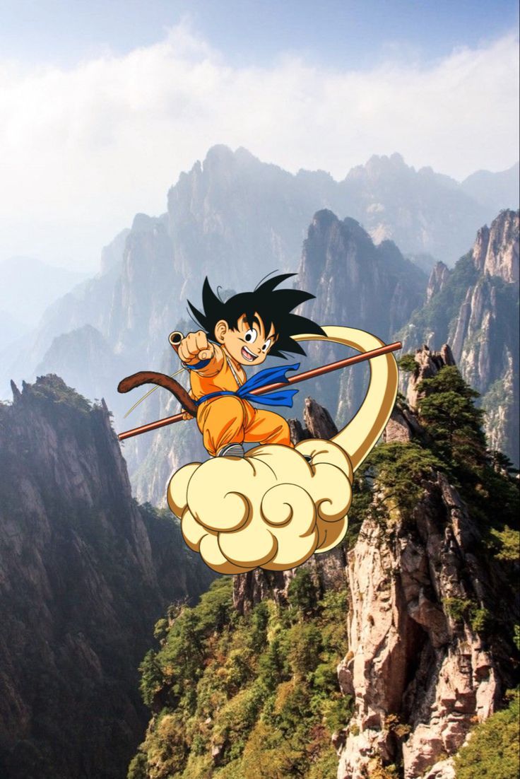 736x1102 Dragon Ball Art: Goku Flying Over the Mountain. Goku in the clouds, Goku