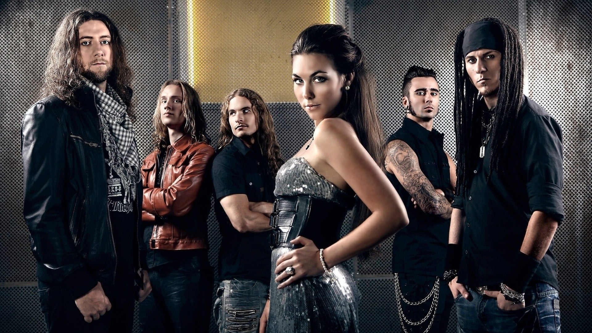 1920x1080 Men's Black Leather Zip Up Jacket, Amaranthe, Elize Ryd, Metal Music, Band HD Wallpaper