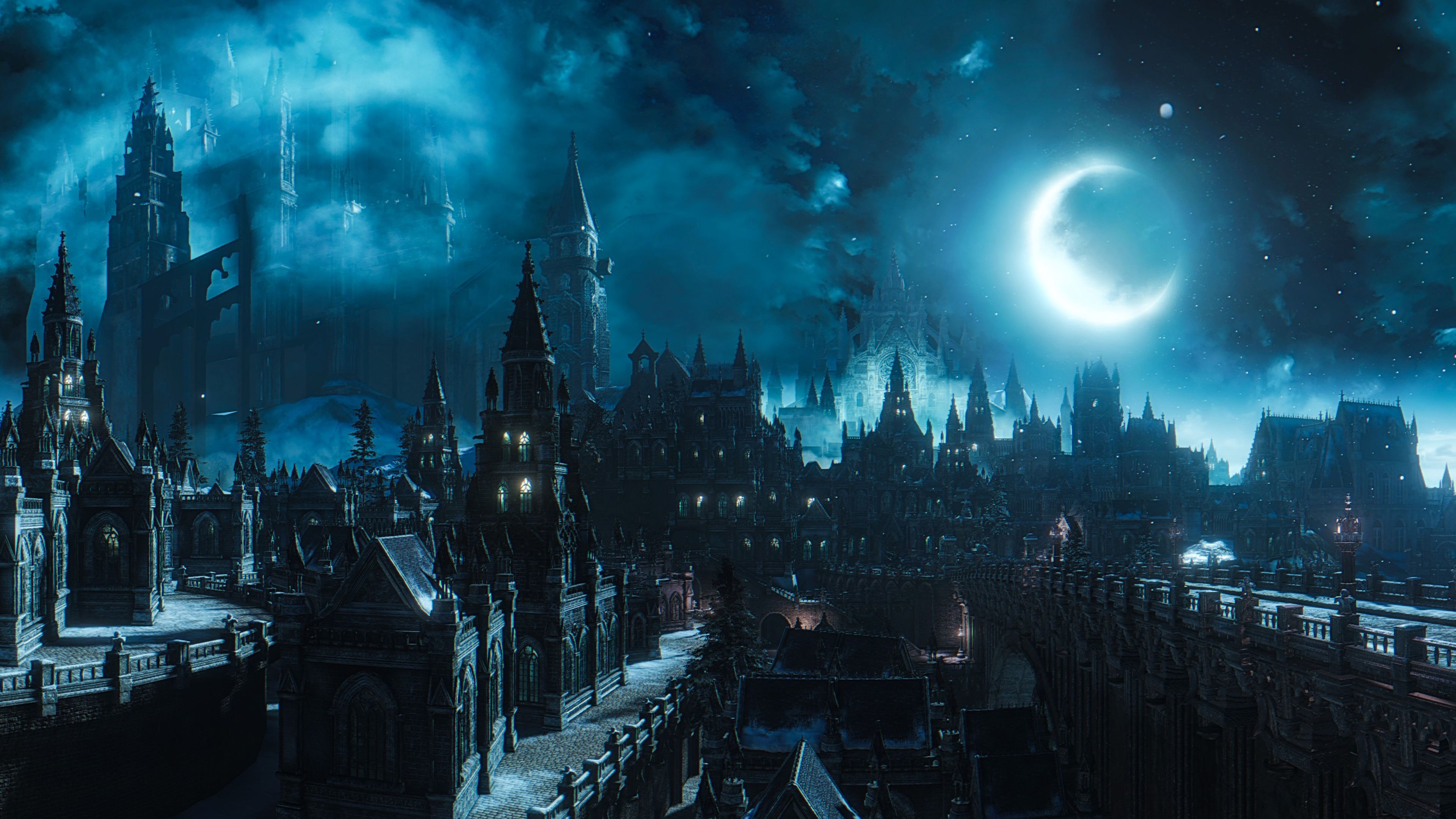 3840x2160 Dark Souls Dark Souls III City Moon Night 4K HD Games Wallpaper