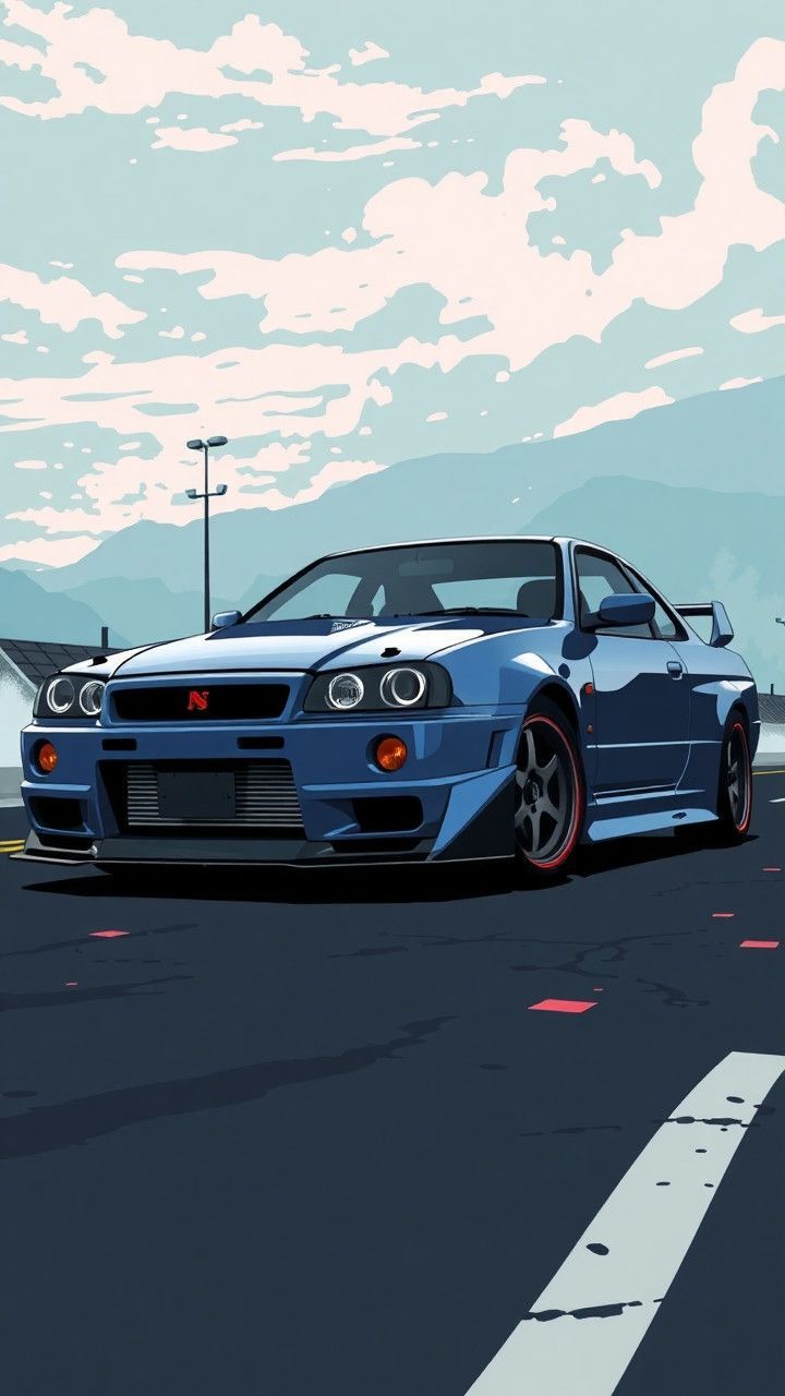720x1280 Teal nissan skyline gtr illustration. Blue skyline car illustration, Blue gtr car art, Super car
