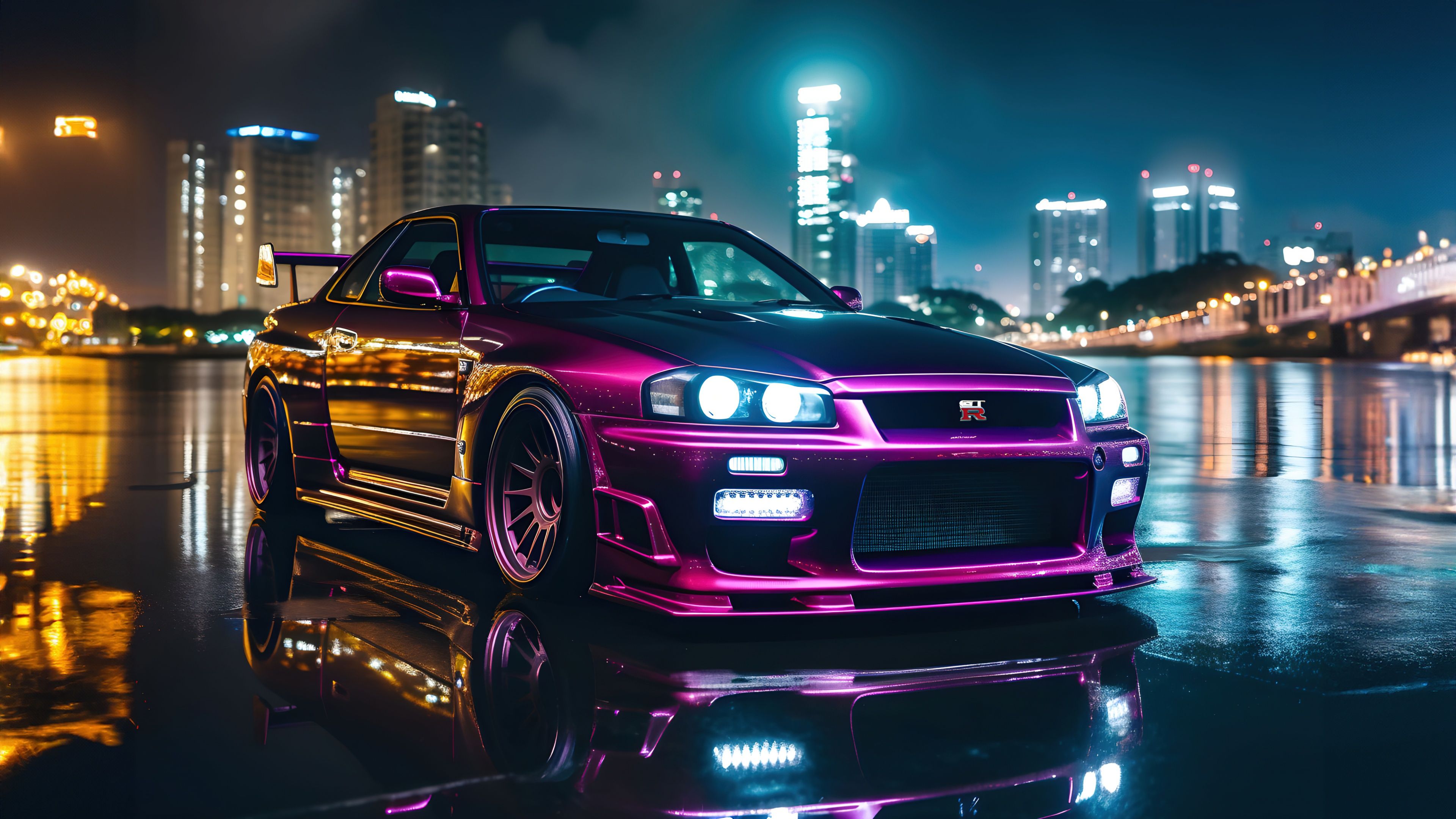 3840x2160 Nissan Skyline GT R R34 Wallpaper 4K, AI Art