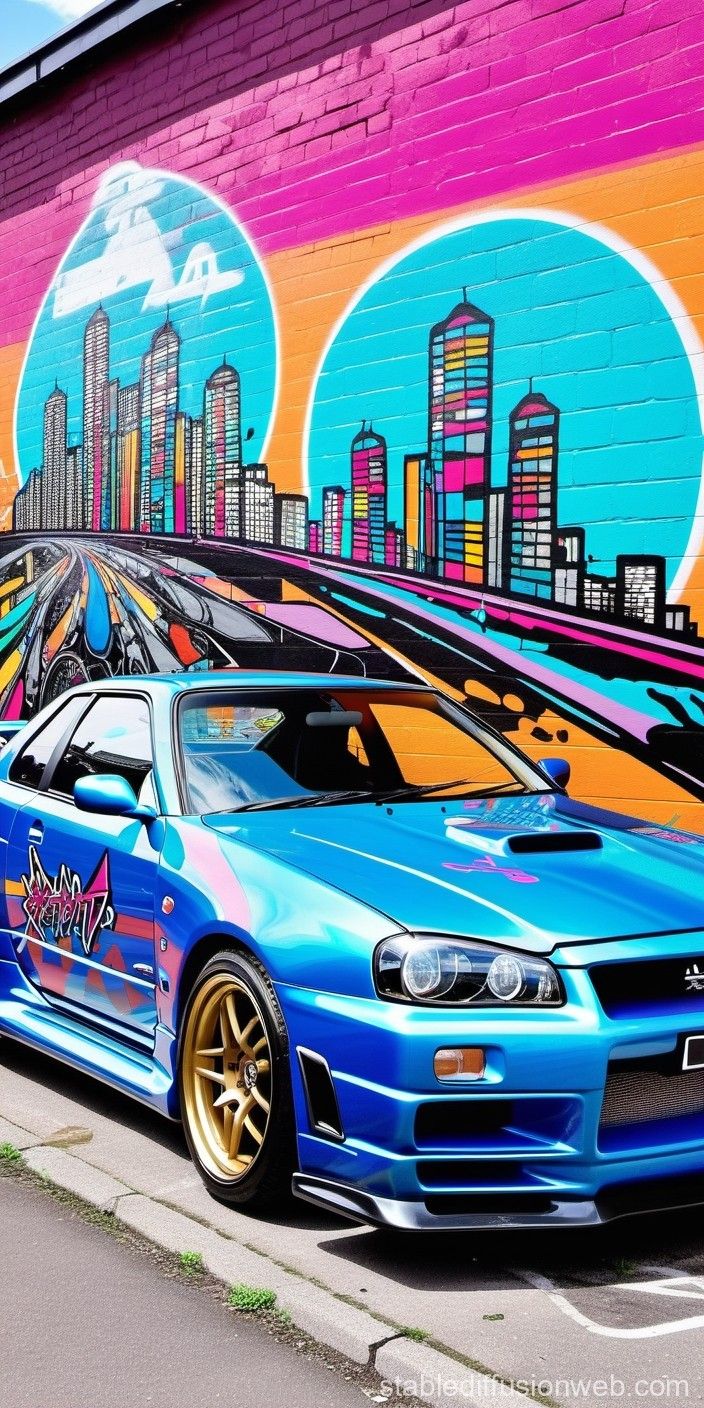 704x1408 Nissan Skyline R34 Cartoon 4k iPhone Wallpaper
