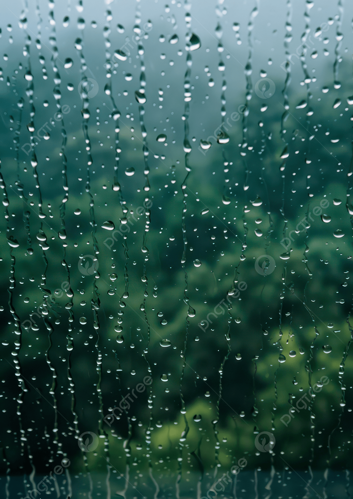 1200x1697 Raindrops On A Window With Blurred Green Forest Background Wallpaper Image For Free Download