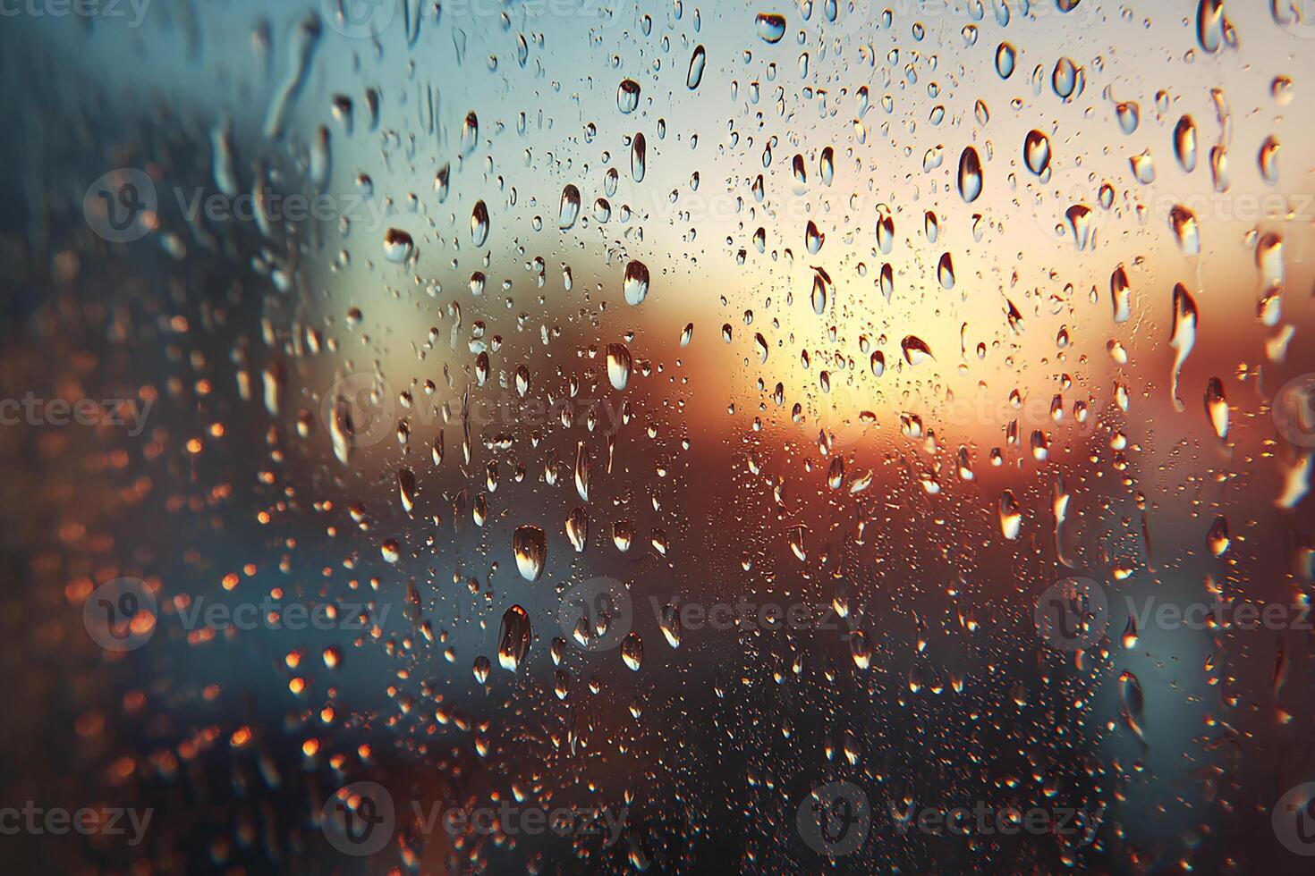 1470x980 Close up of water drops on glass with blurred scenery behind forming a realistic rainy wallpaper scene