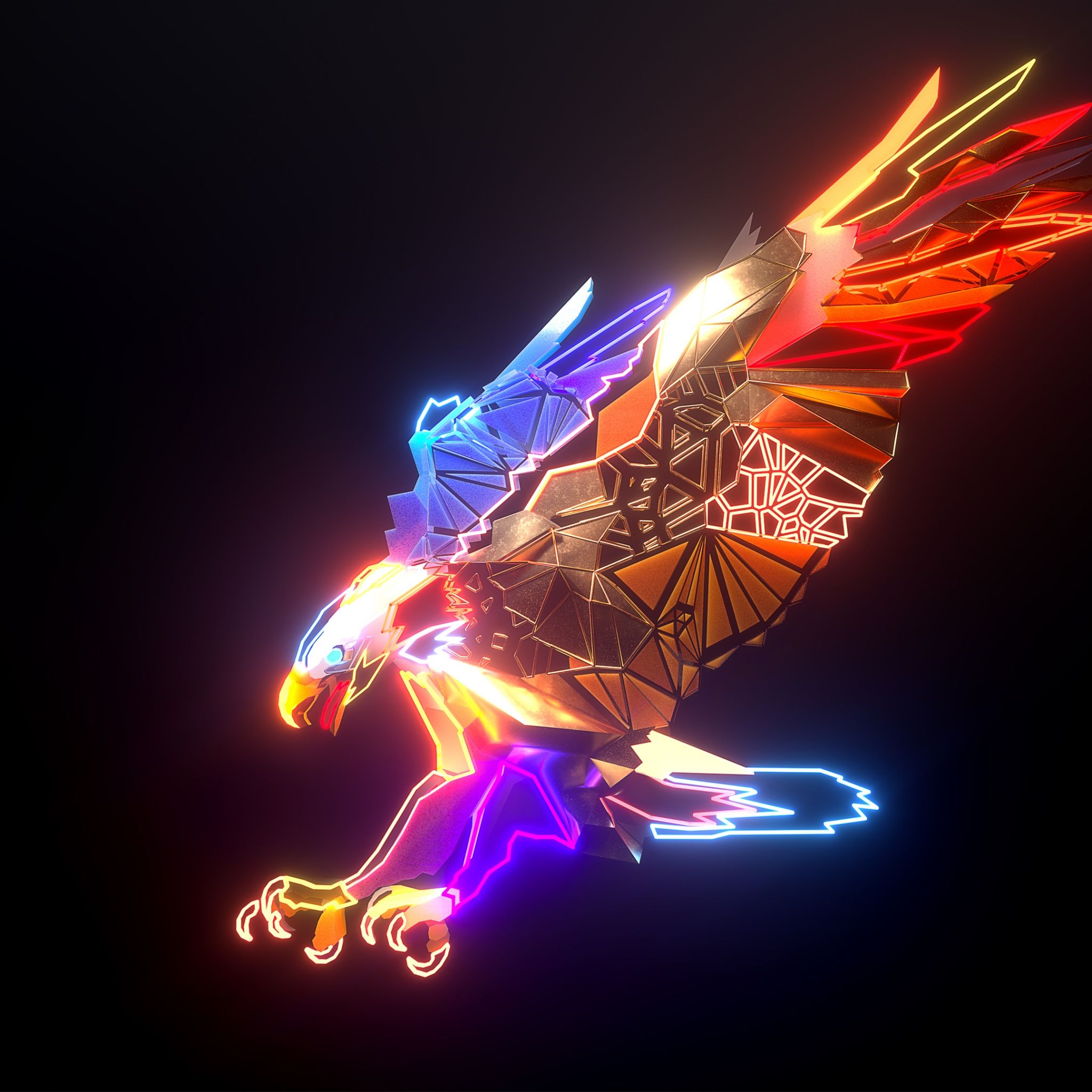 2048x2048 Eagle Wallpaper 4K, Neon, Dark background