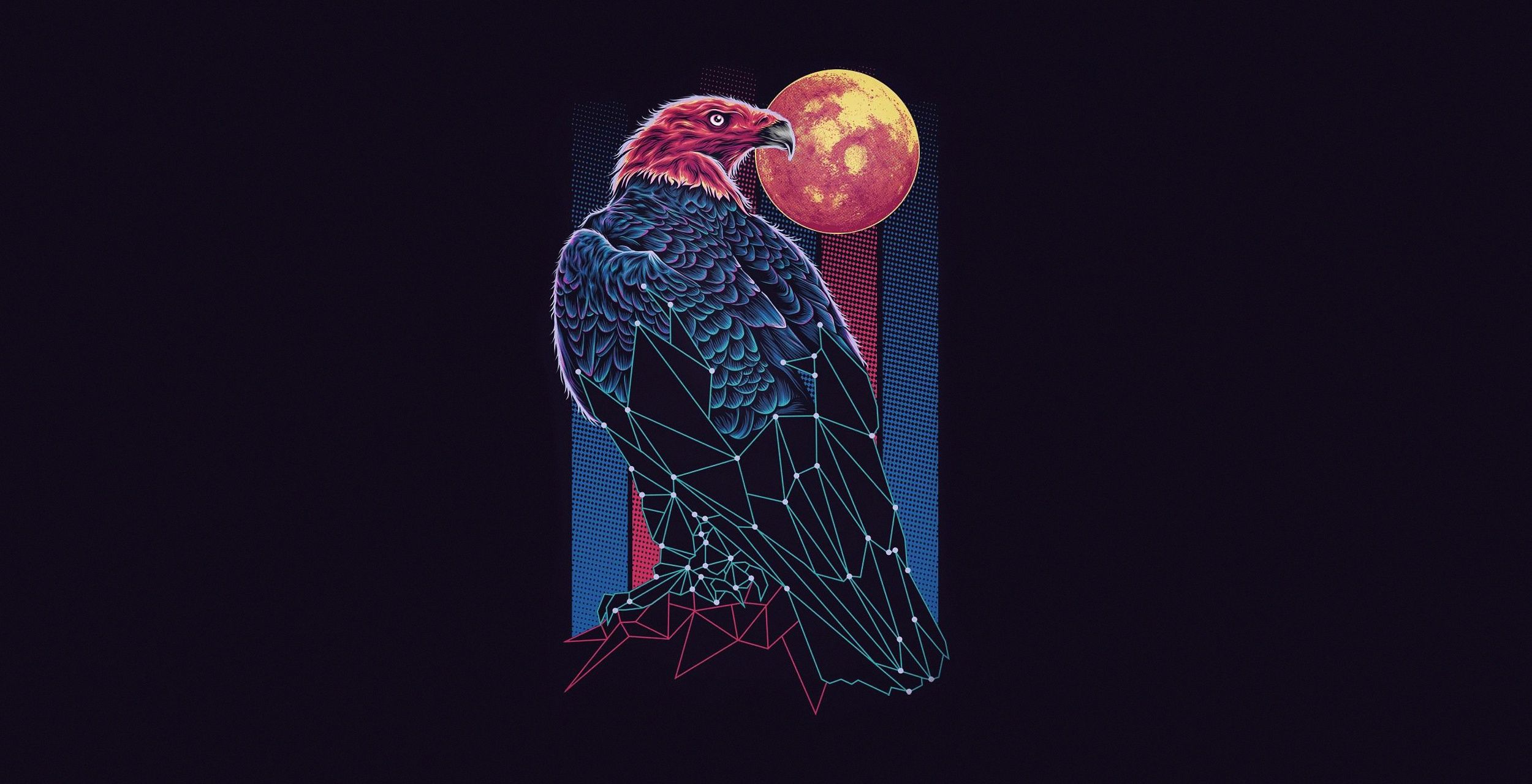 2500x1280 Neon Eagle: Retrowave Moon Sentinel