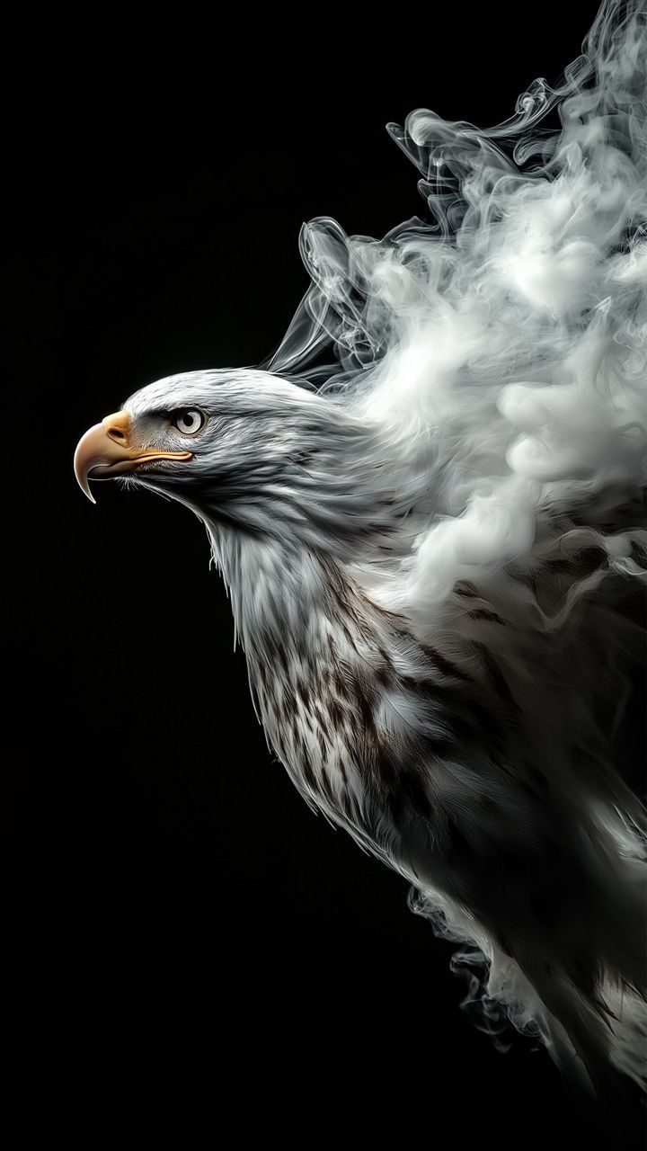 720x1280 free 4K wallpaper eagle, bird, smoke, white, black background, ai, art