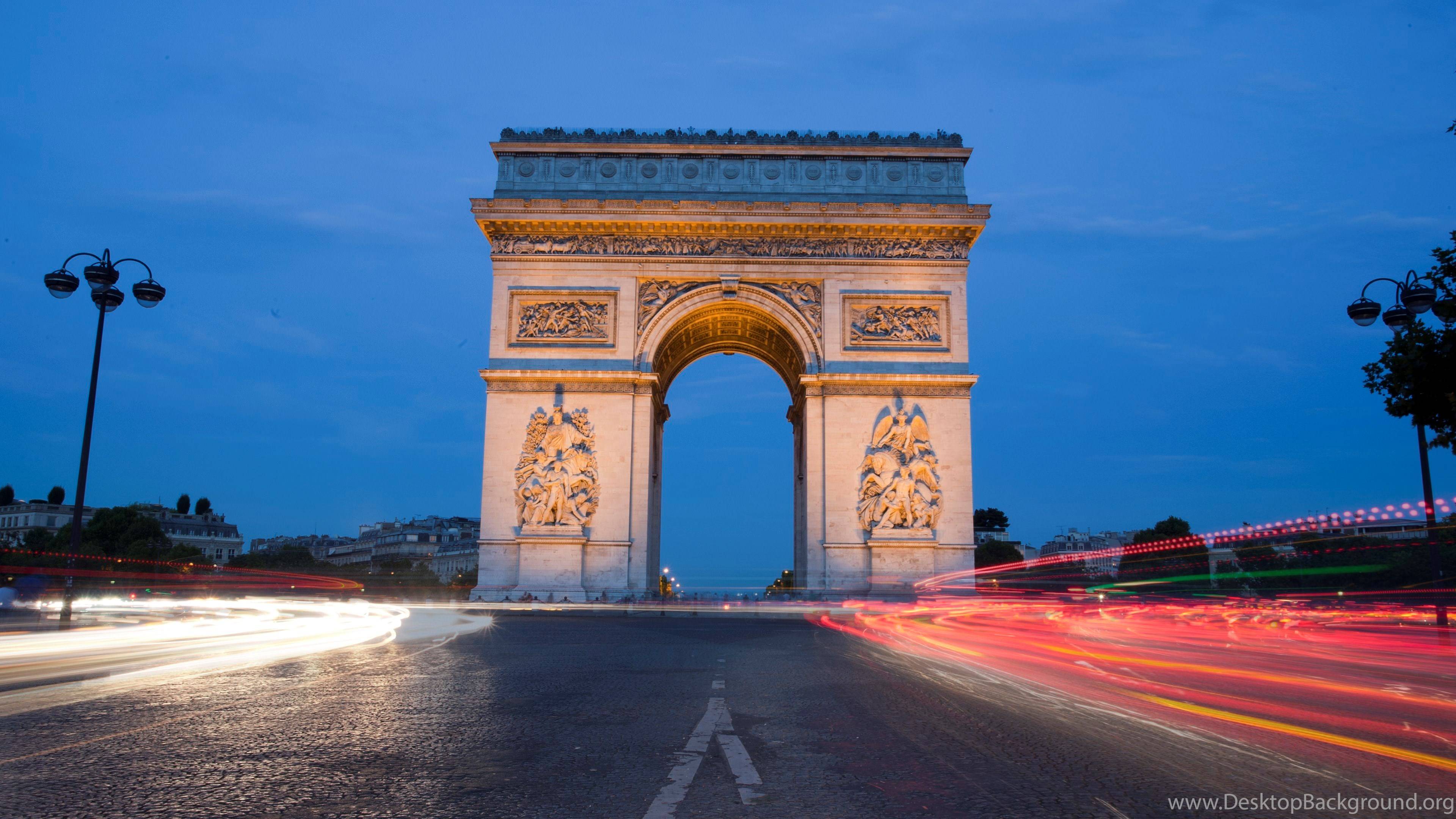 3840x2160 Arc De Triomphe From Paris At Twilight Wallpaper Desktop Background