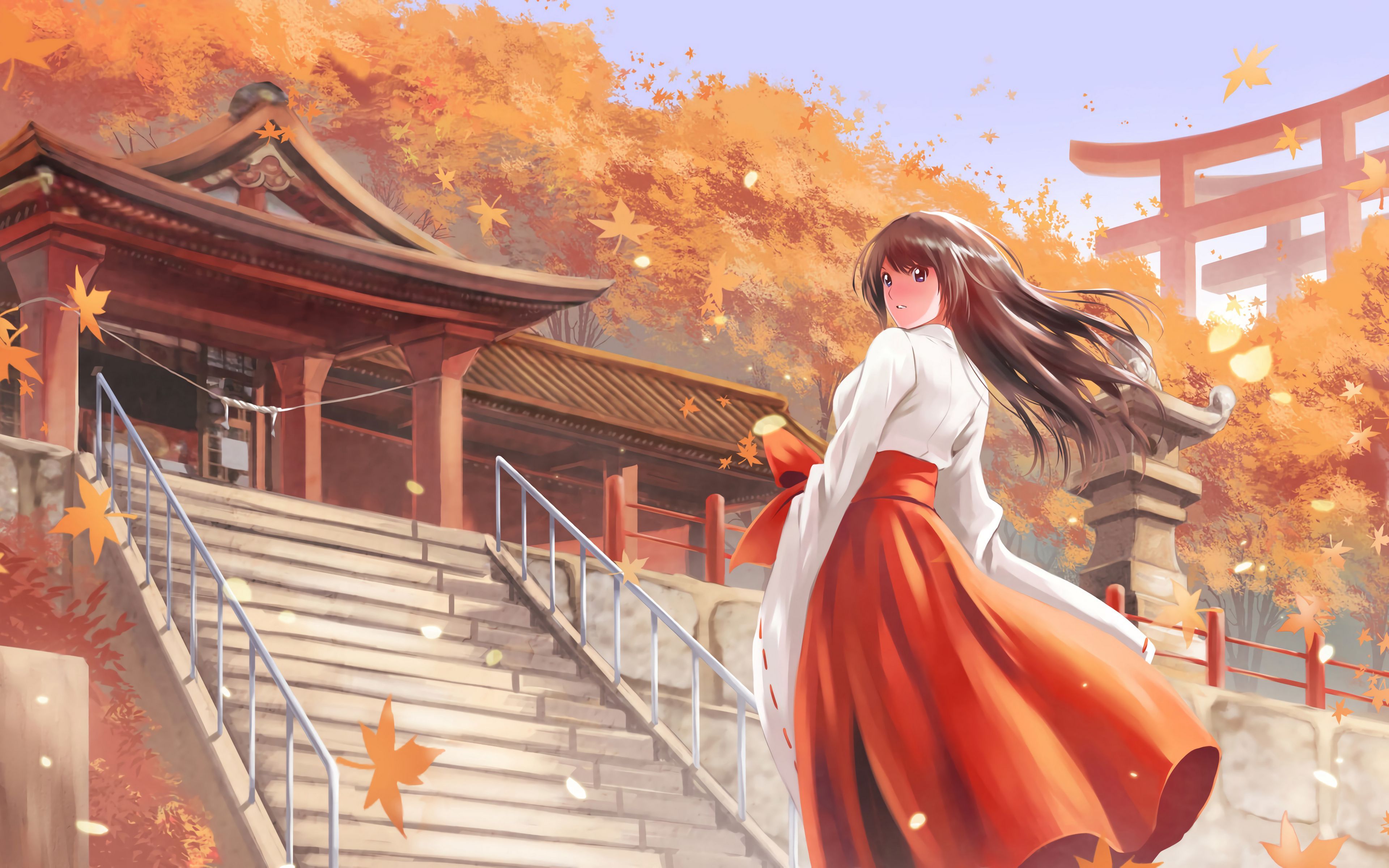 3840x2400 Download wallpaper 3840x2400 girl, kimono, pagoda, autumn, anime, art 4k ultra HD 16:10 HD background
