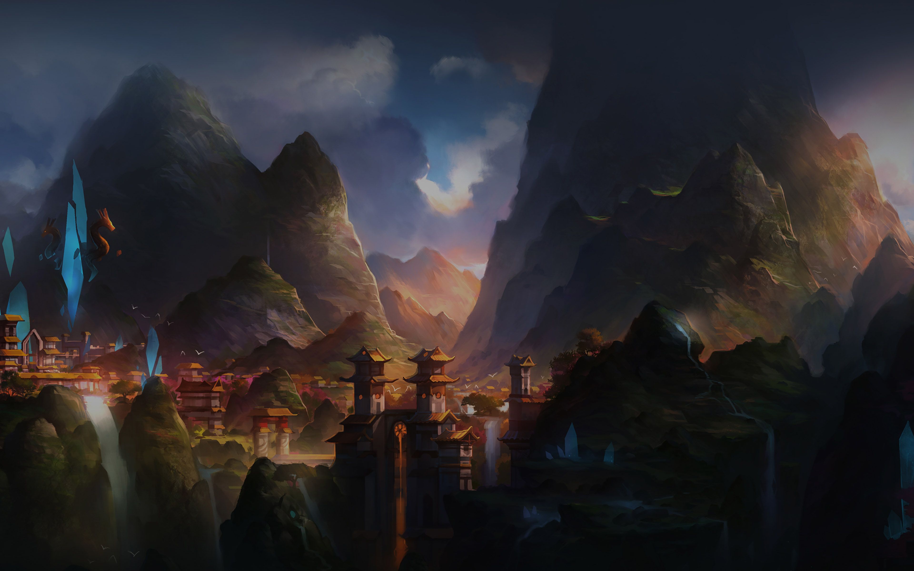 3840x2400 Enchanted Mountain City Ultra HD Wallpaperx2400