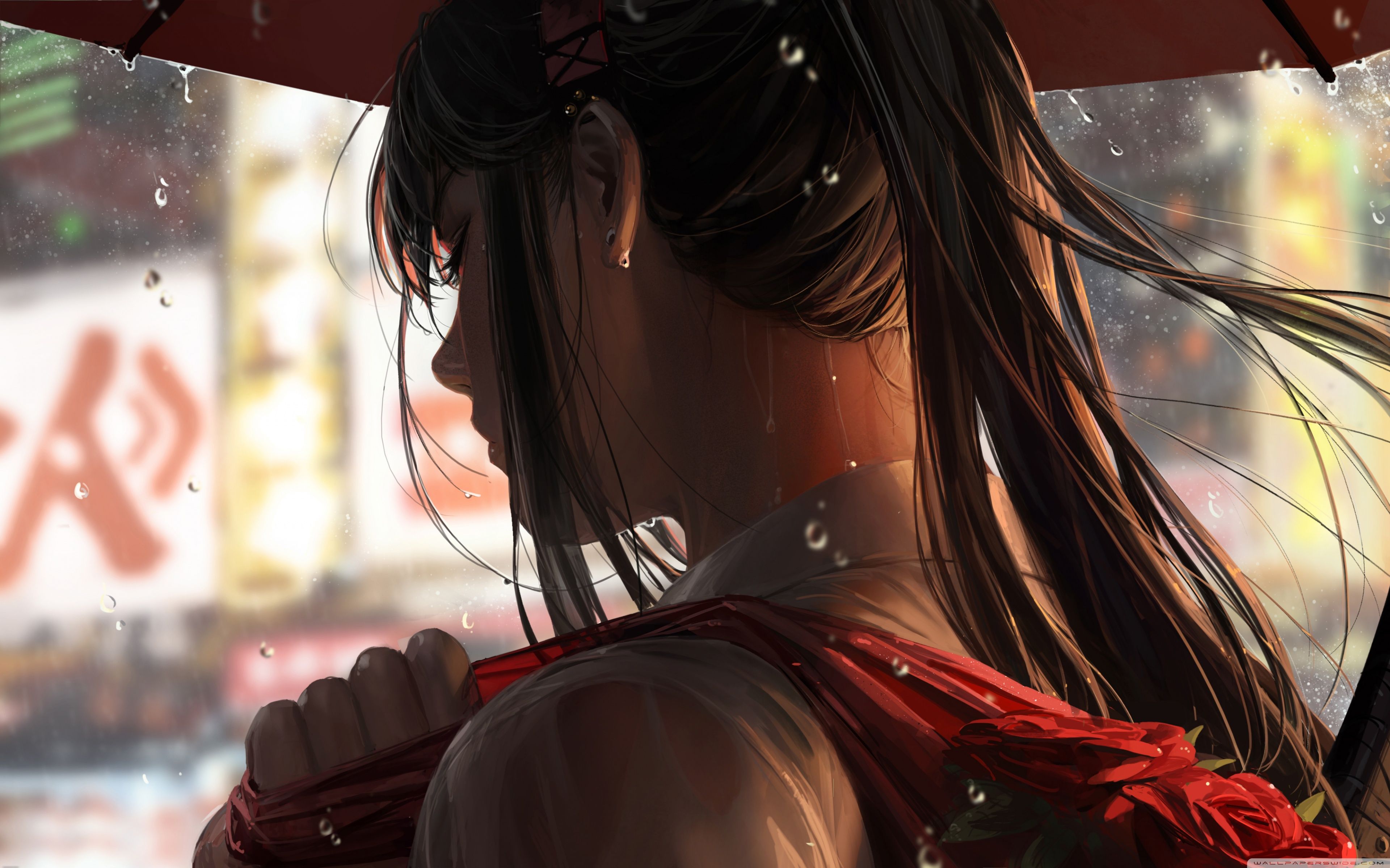 3840x2400 Through The Rain Anime Girl Walk 4K UHD Wallpaper for UltraHD Desktop and TV : Smartphone and Tablet Devices