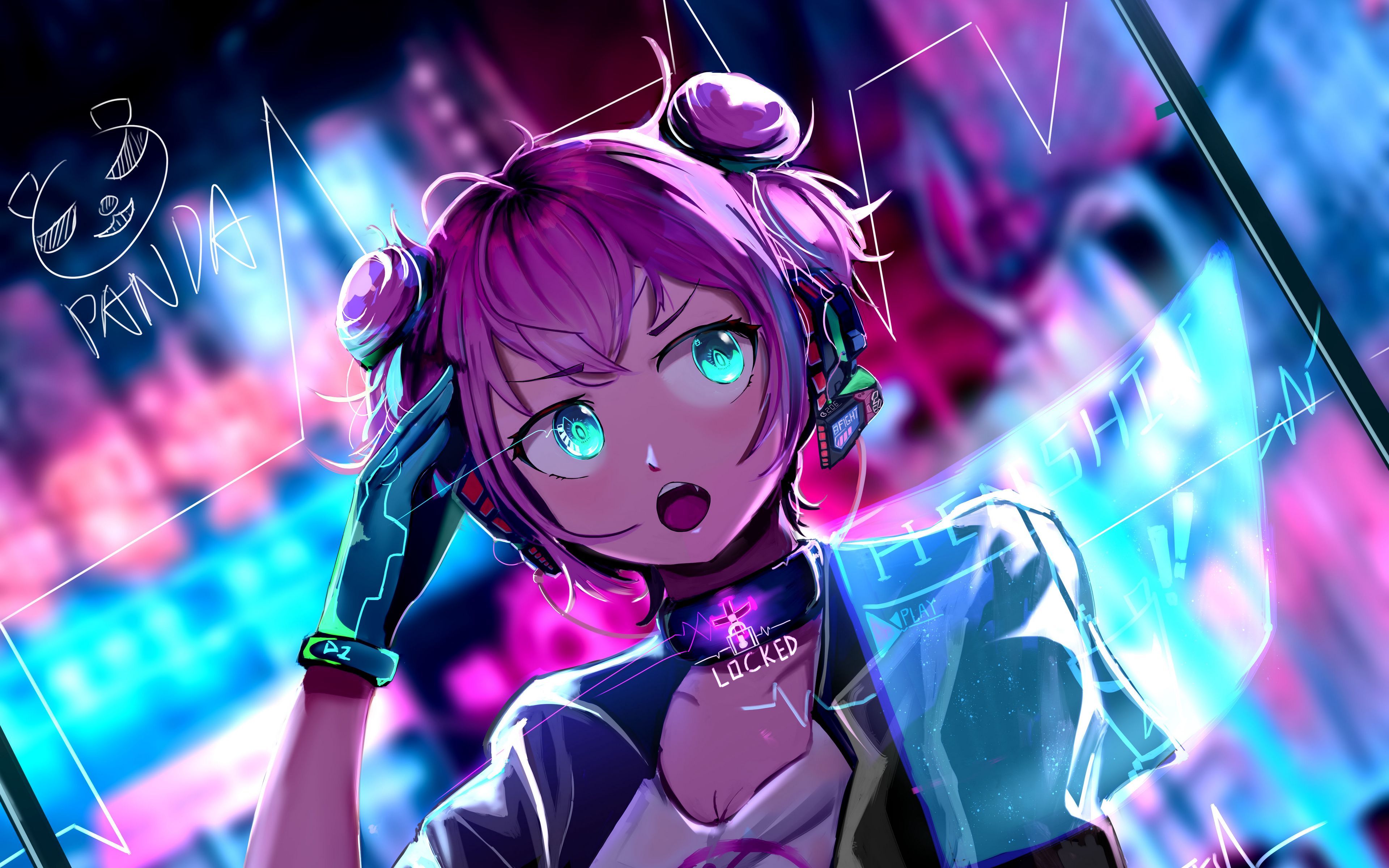 3840x2400 Download wallpaper 3840x2400 girl, glance, style, cyberpunk, anime, art 4k ultra HD 16:10 HD background