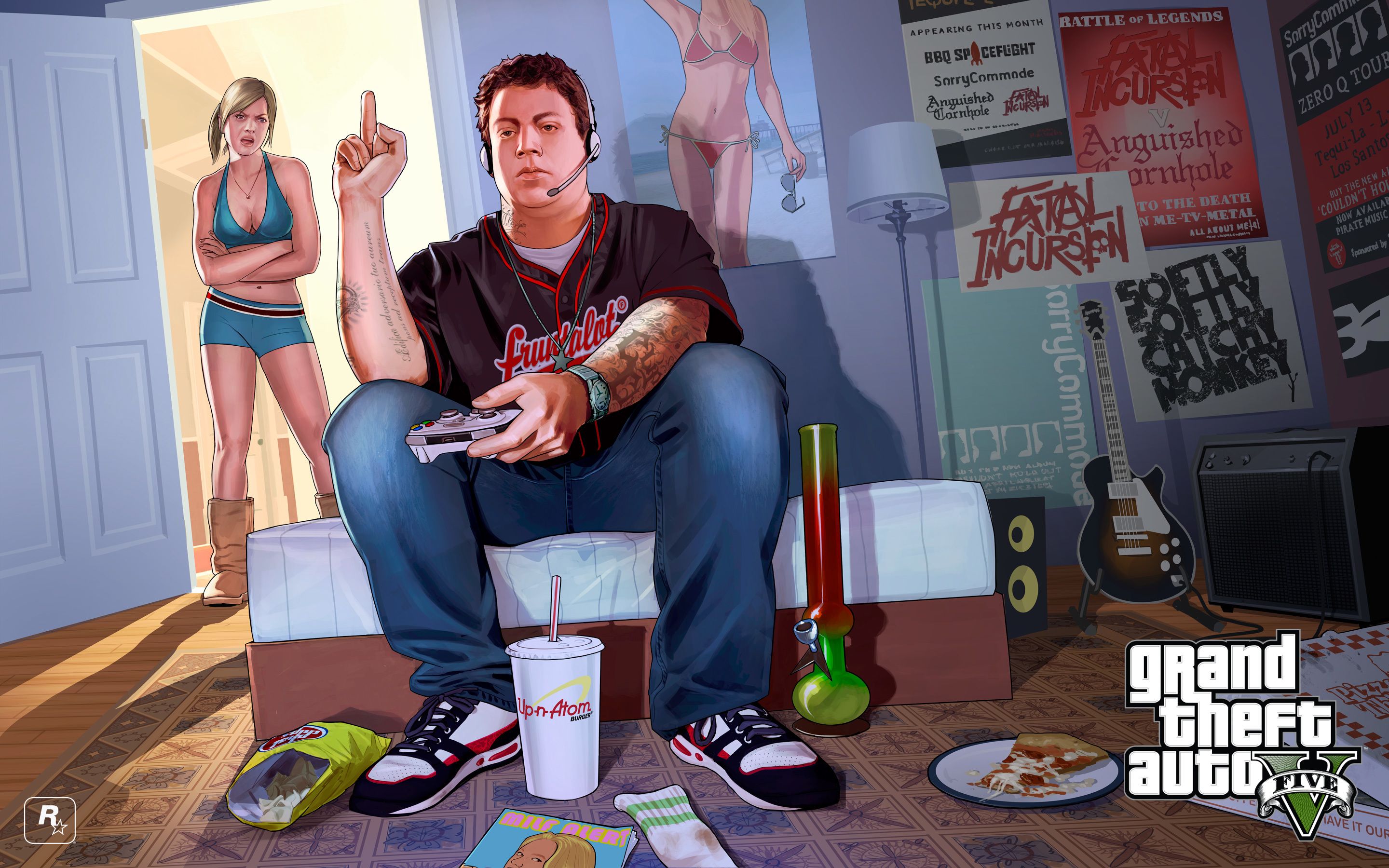2880x1800 Wallpaper room, girl, poster, Rockstar Games, Jimmy, Tracy, Grand Theft Auto V, Tracey and Jimmy for mobile and desktop, section игры, resolution 2880x1800