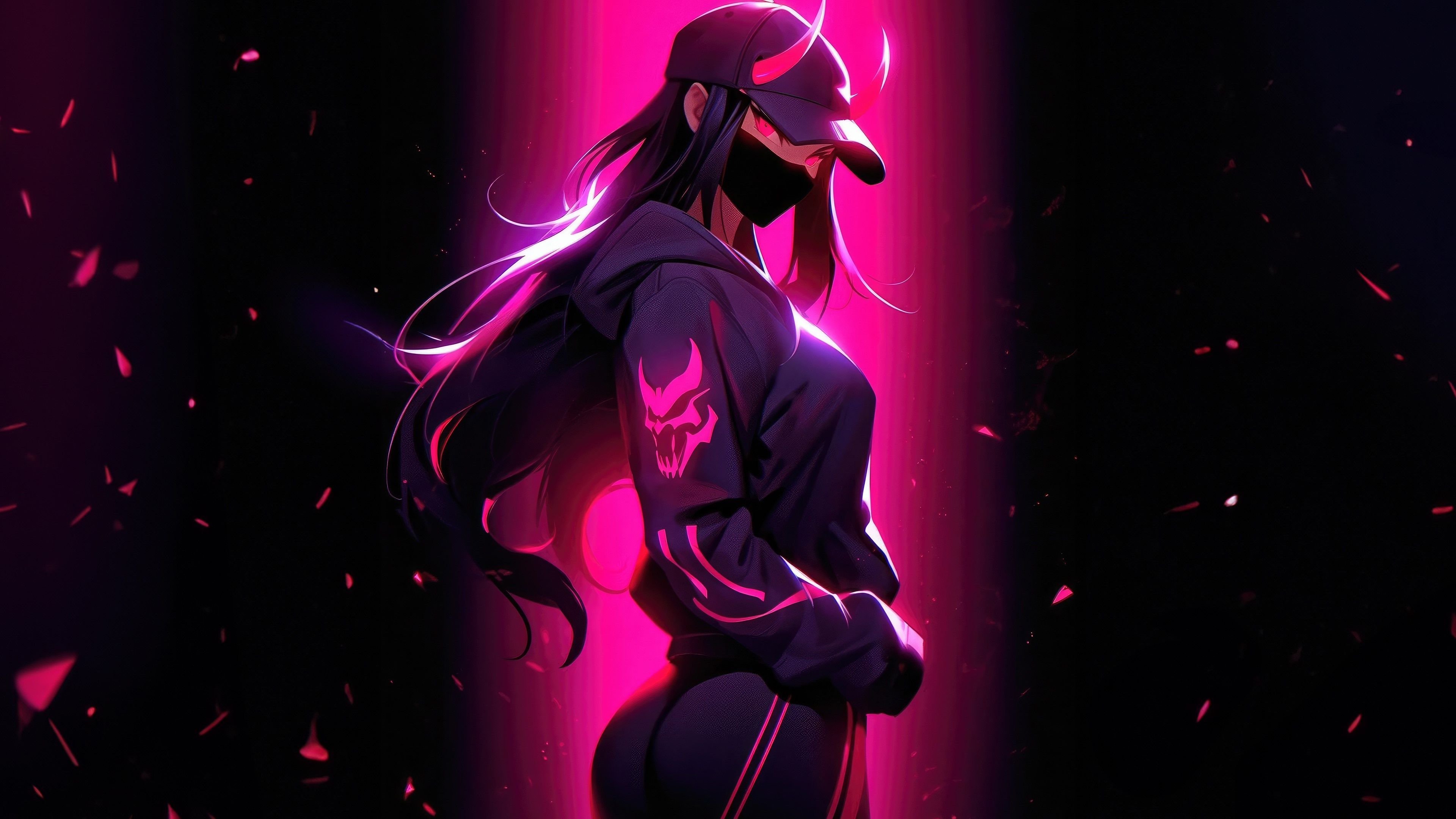 3840x2160 Mysterious Neon Anime Girl in the Shadows