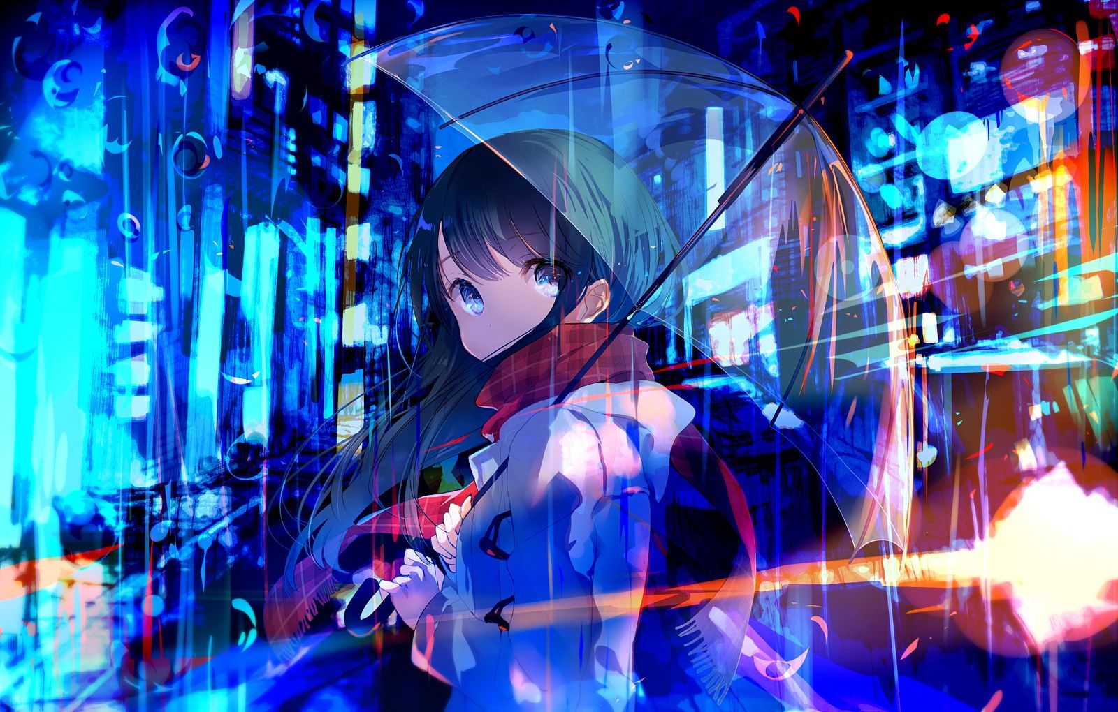1600x1020 umbrella, Anime girls, Neon Wallpaper HD / Desktop and Mobile Background