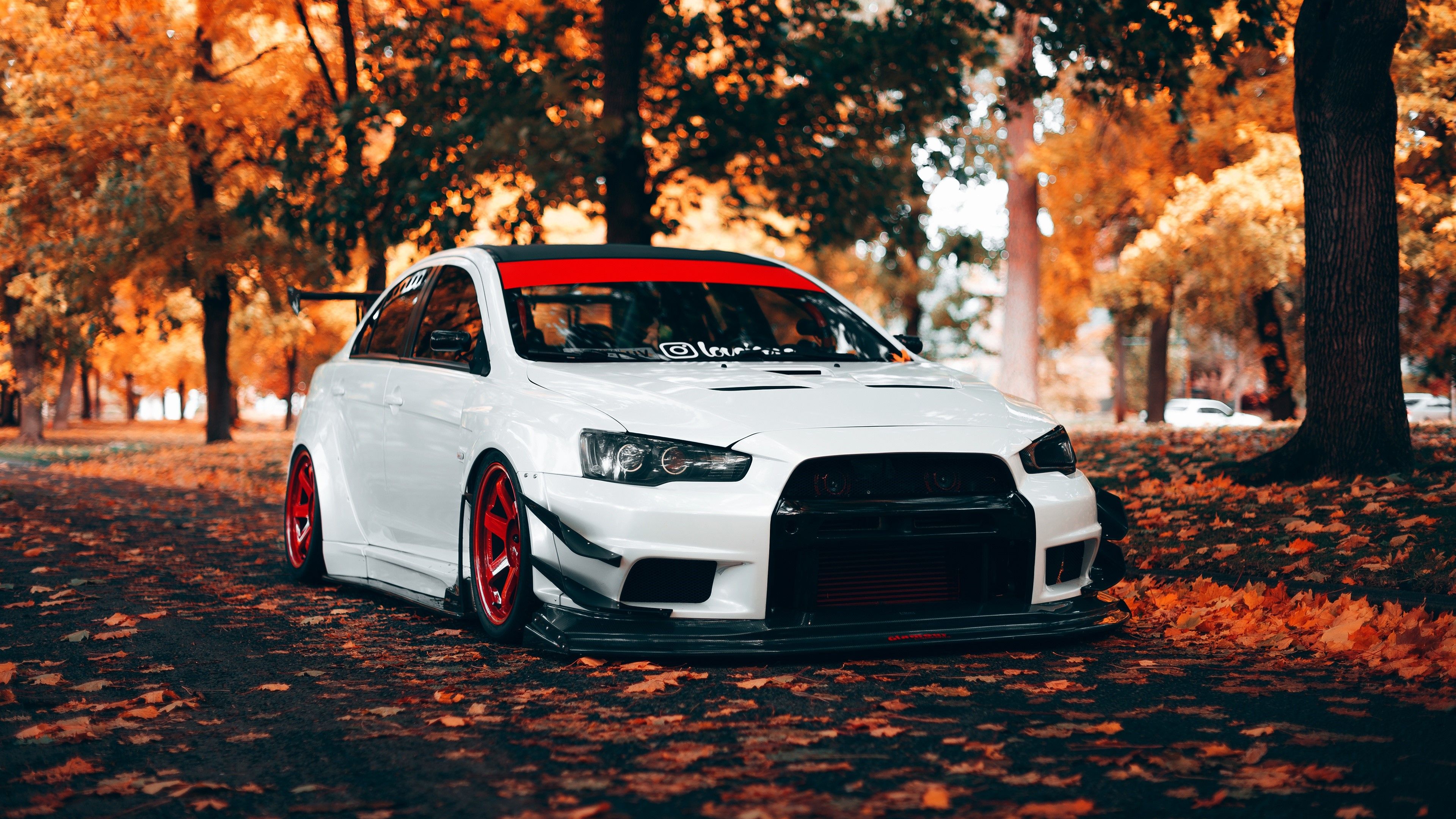 3840x2160 Mitsubishi Lancer Evolution X Autumn 4K Wallpaper