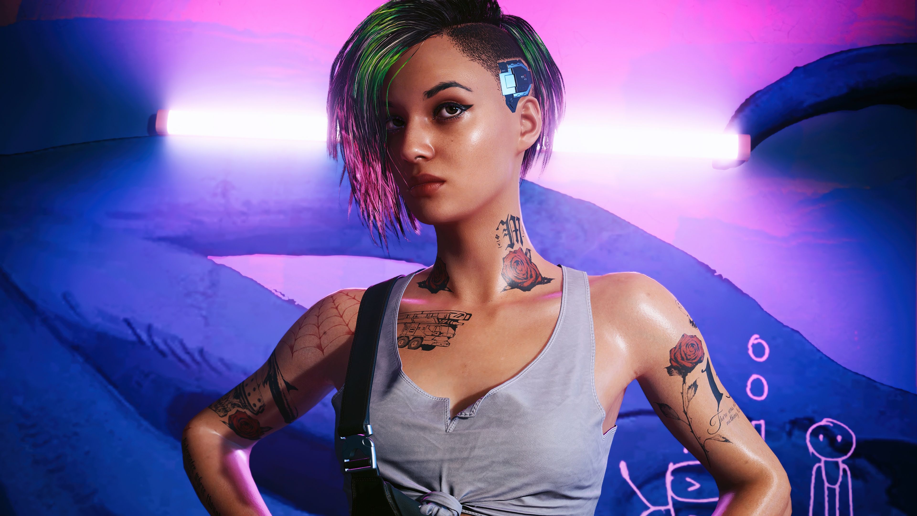 3840x2160 Judy Alvarez Wallpaper 4K, Neon background, Cyberpunk 2077