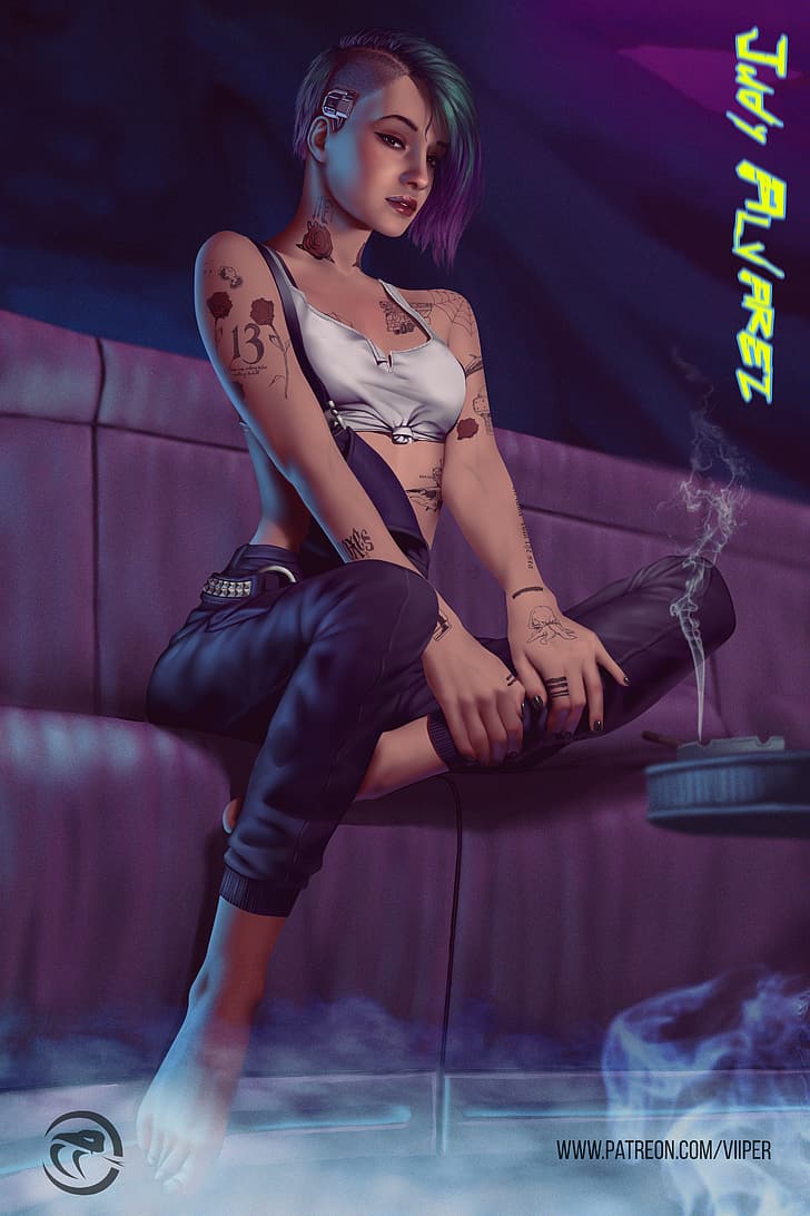 728x1092 HD wallpaper: Judy Alvarez, Cyberpunk video games, video game girls
