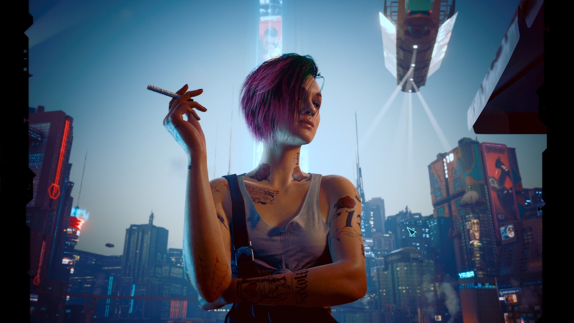 1920x1080 Wallpaper smoking, tattoo, Cyberpunk CGI, cigarettes, video games, Cyberpunk, video game girls for mobile and desktop, section игры, resolution 1920x1080