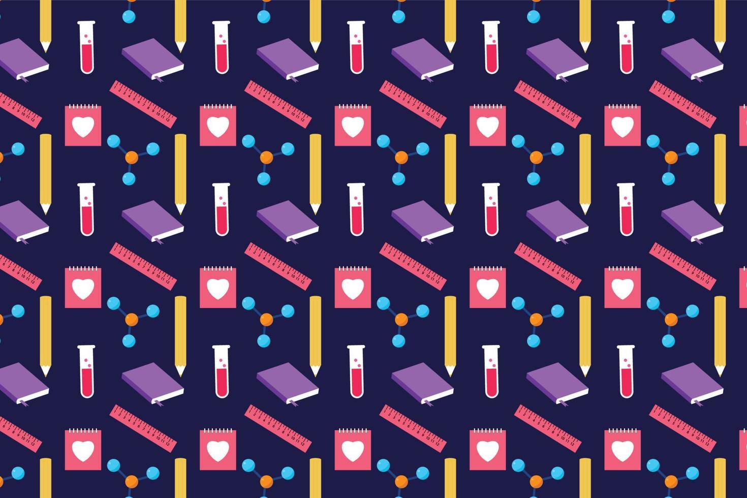 1470x980 Academic pattern design on a dark background. Seamless educational pattern vector with scale, notebook, atomic structure, and pencil. Endless study backdrop design for the book cover and wallpaper. 17545408 Vector Art