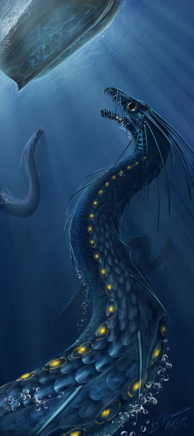 667x1500 Underwater sea serpent. Deep sea serpent, Underwater serpent with submarine, Serpent dragon