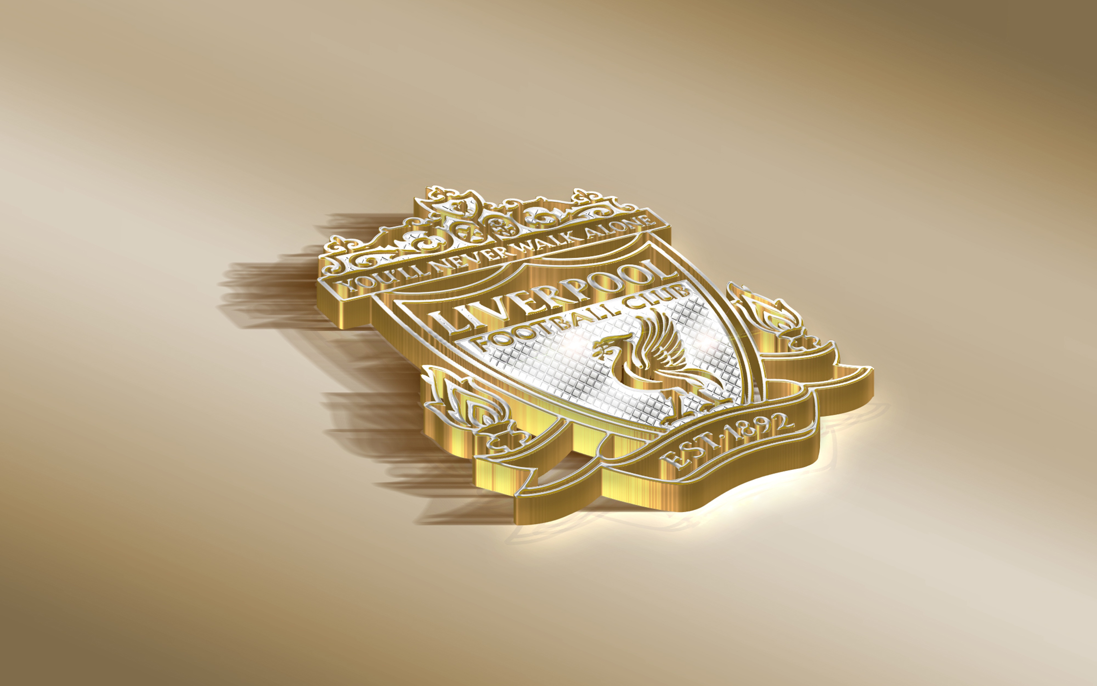 3840x2400 Wallpaper golden, logo, football, soccer, Liverpool FC, YNWA, Emblem, English Club for mobile and desktop, section спорт, resolution 3840x2400