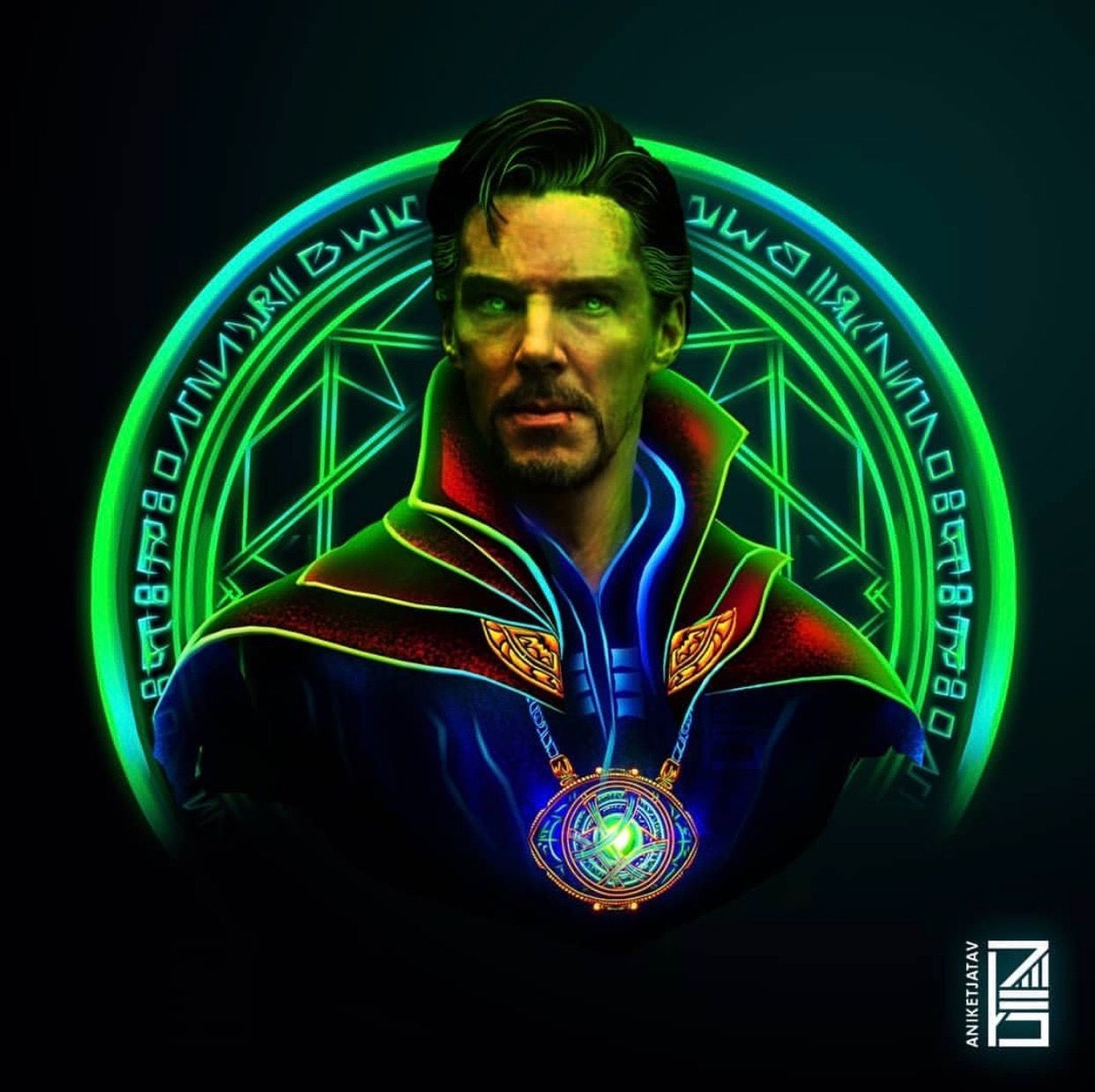 1242x1239 Dr Strange Neon Wallpaper