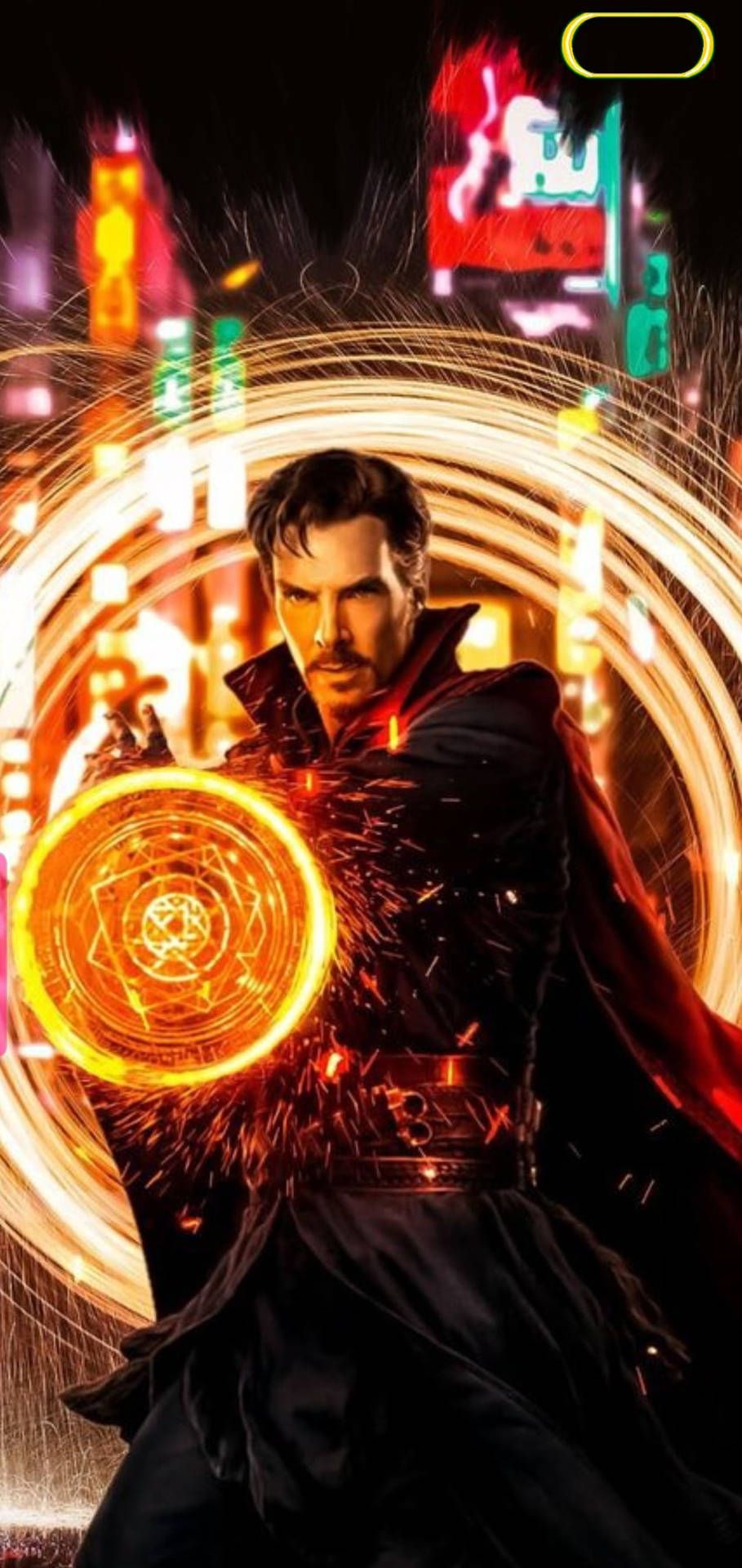 909x1920 Download Dr Strange Blurry City Background Wallpaper