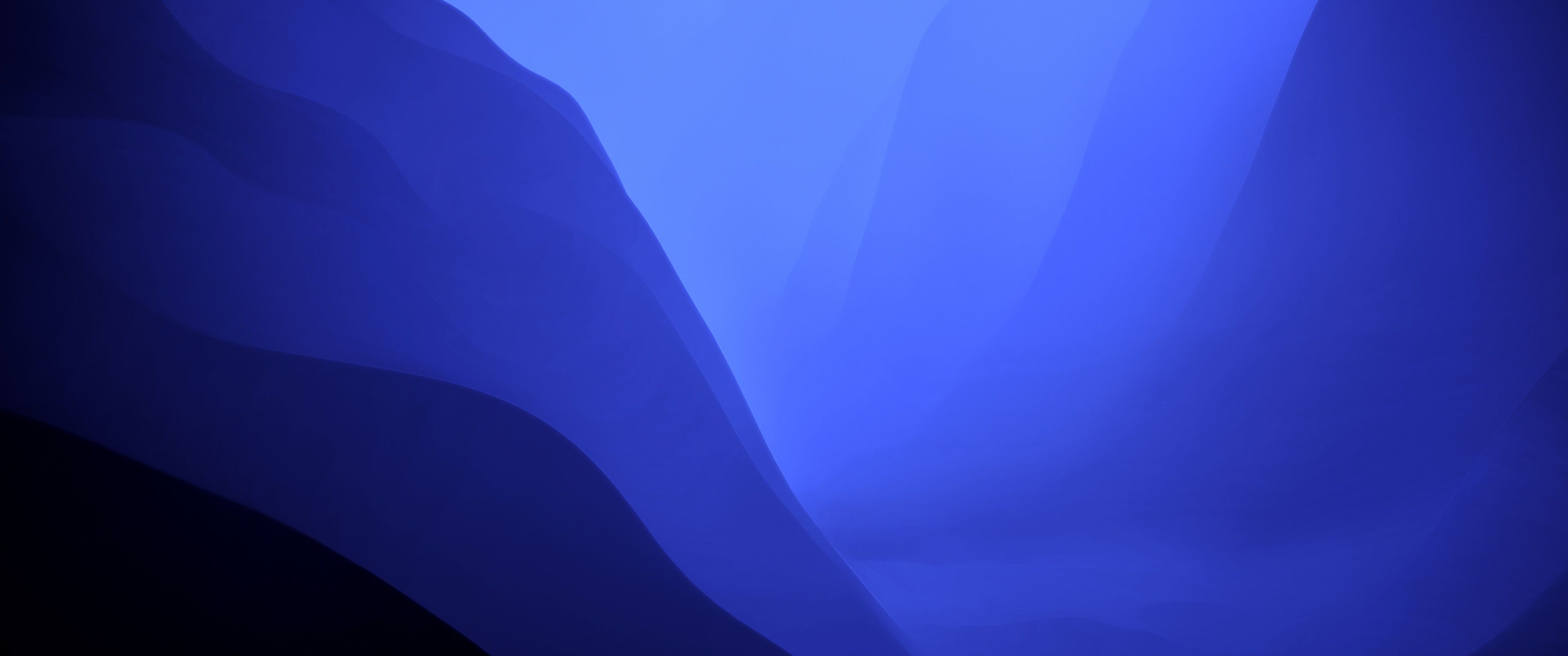 3440x1440 macOS Monterey Wallpaper 4K, Blue aesthetic, Stock, Dark Mode