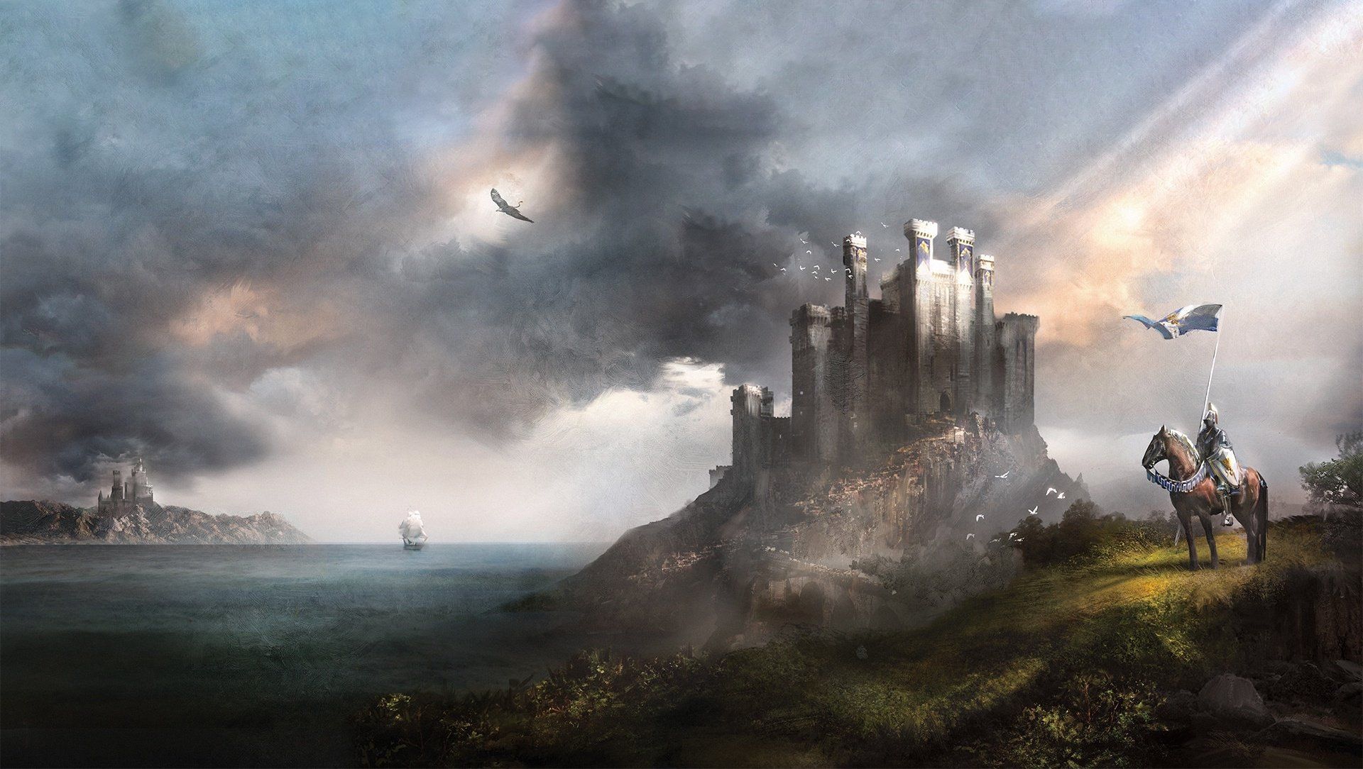 1920x1084 Epic Fantasy Knight and Castle HD Wallpaper by Magdalena Katańskax1084