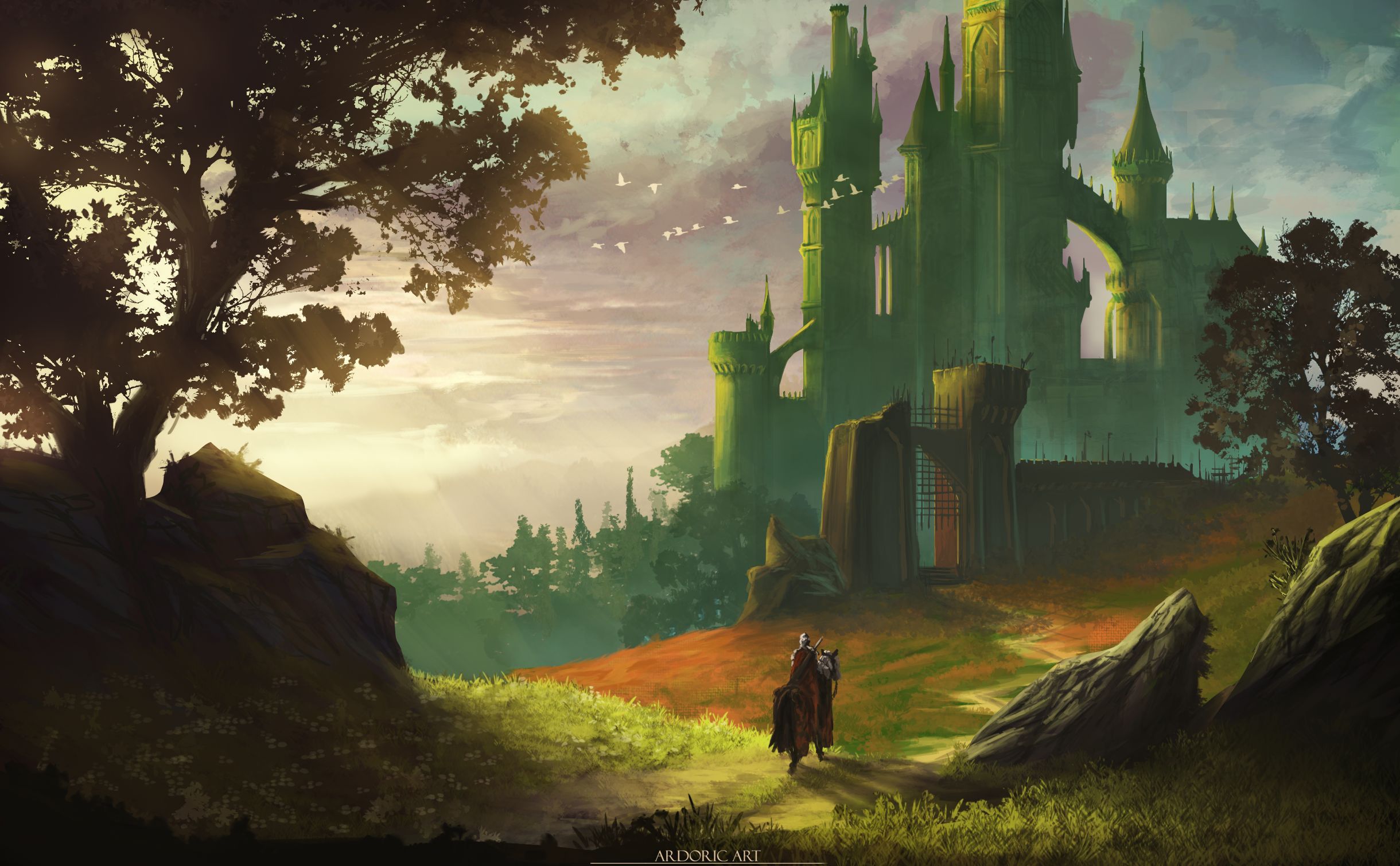 2440x1510 Phone wallpaper: Fantasy, Knight, Castle, Warrior 930388